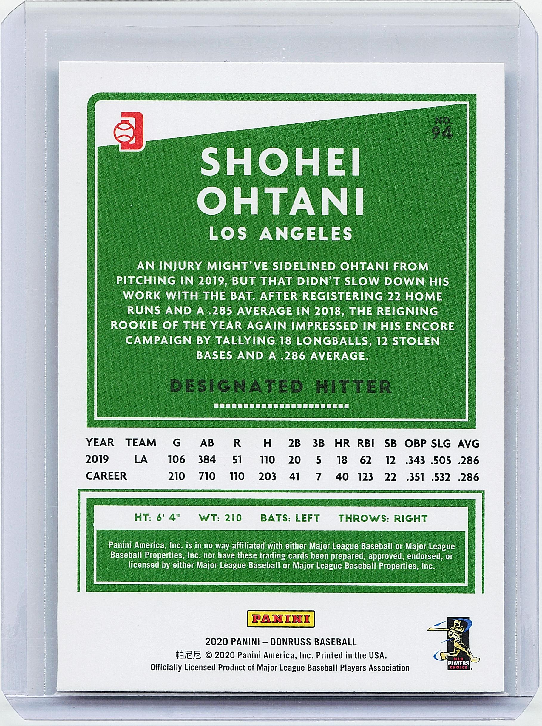 2020 Donruss #94b Shohei Ohtani