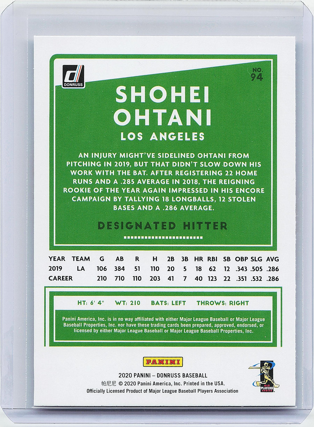 2020 Donruss #94 Shohei Ohtani