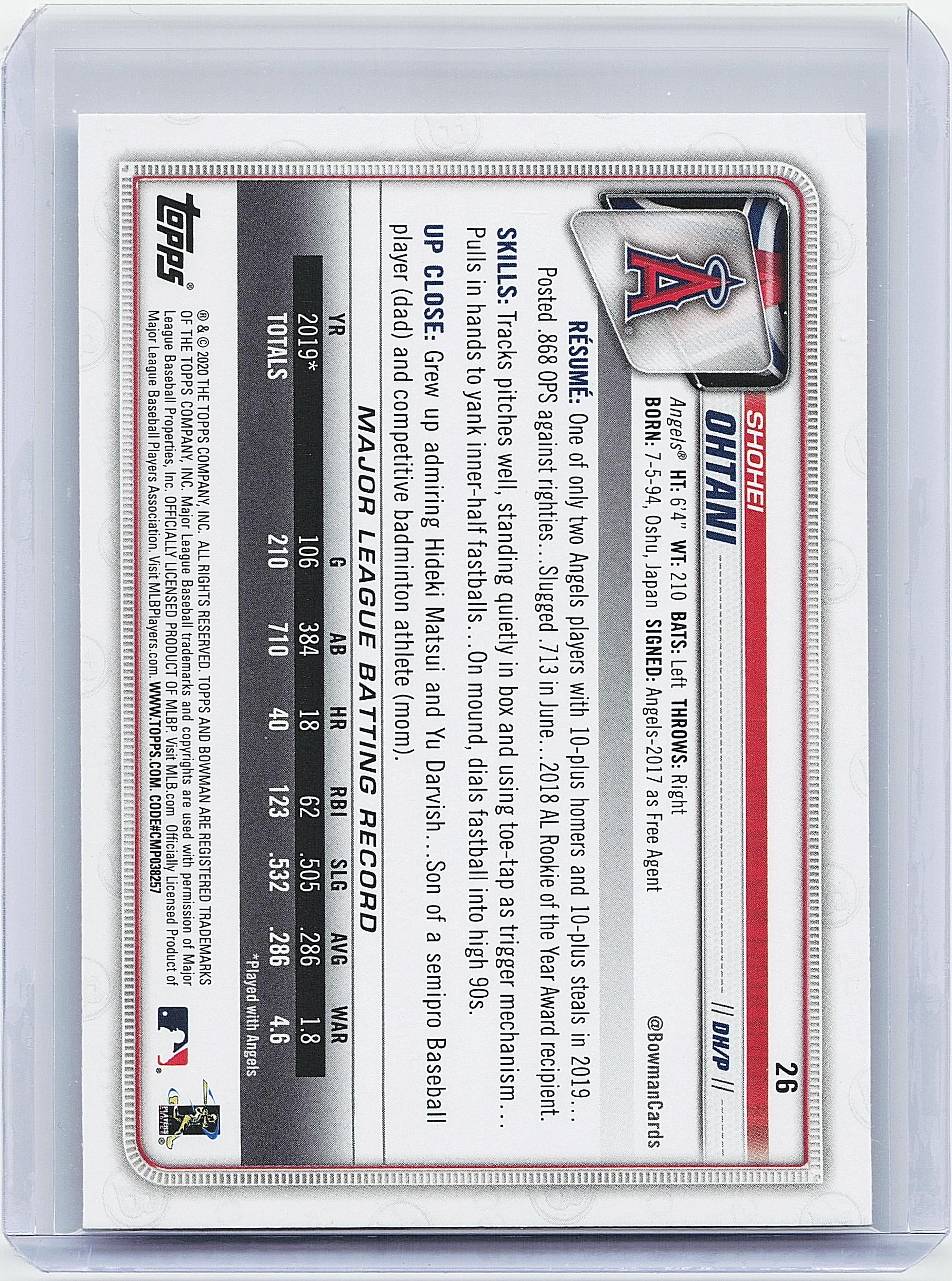 2020 Bowman #26 Shohei Ohtani