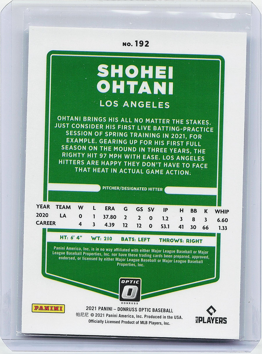 2021 Donruss Optic #192 Shohei Ohtani
