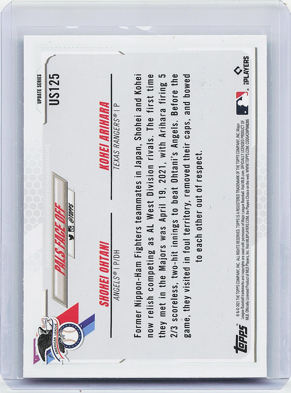 2021 Topps Update #US125 Pals Face Off (Shohei Ohtani / Kohei Arihara) Refractor