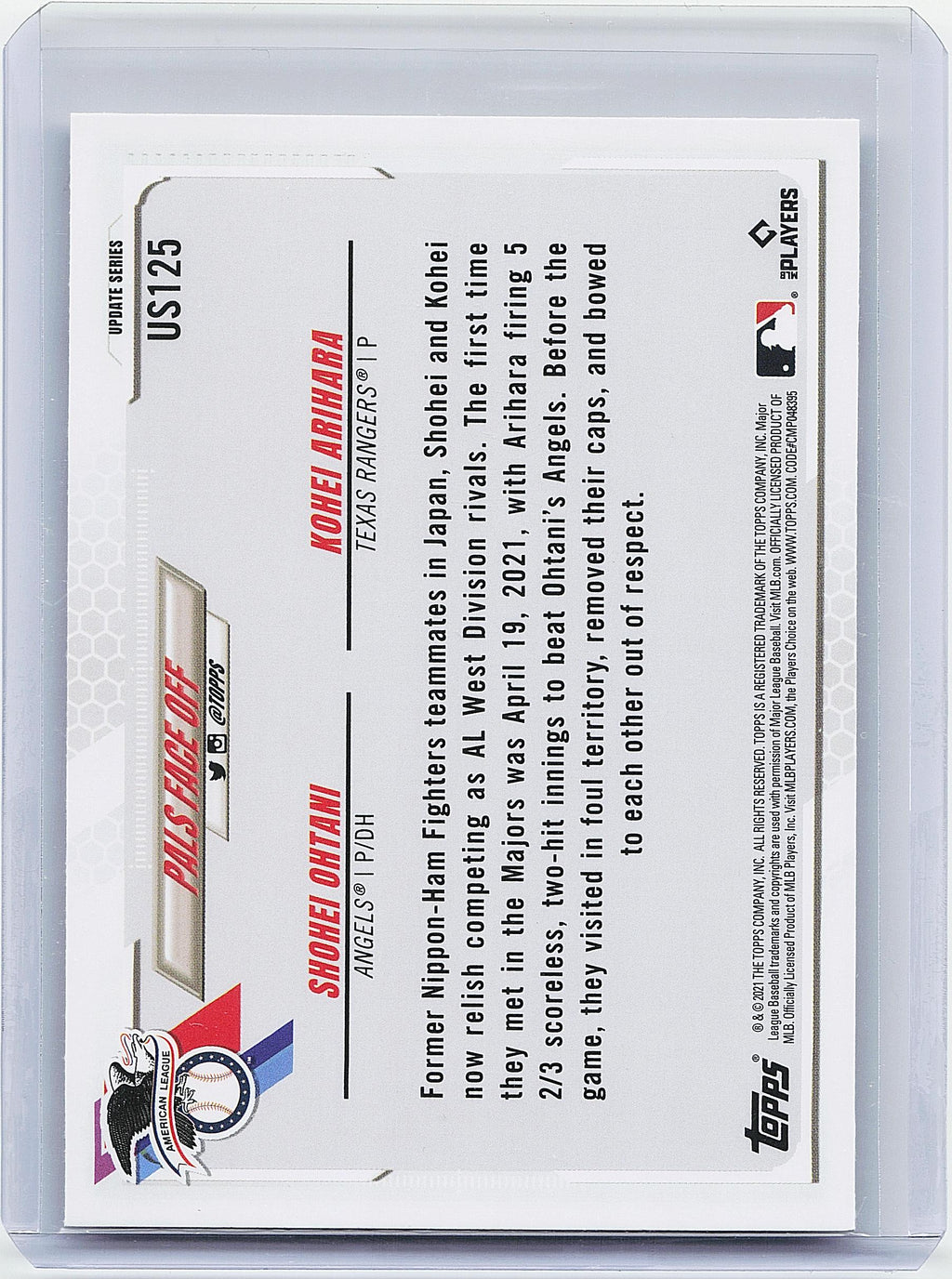 2021 Topps Update #US125 Pals Face Off (Shohei Ohtani / Kohei Arihara) VC