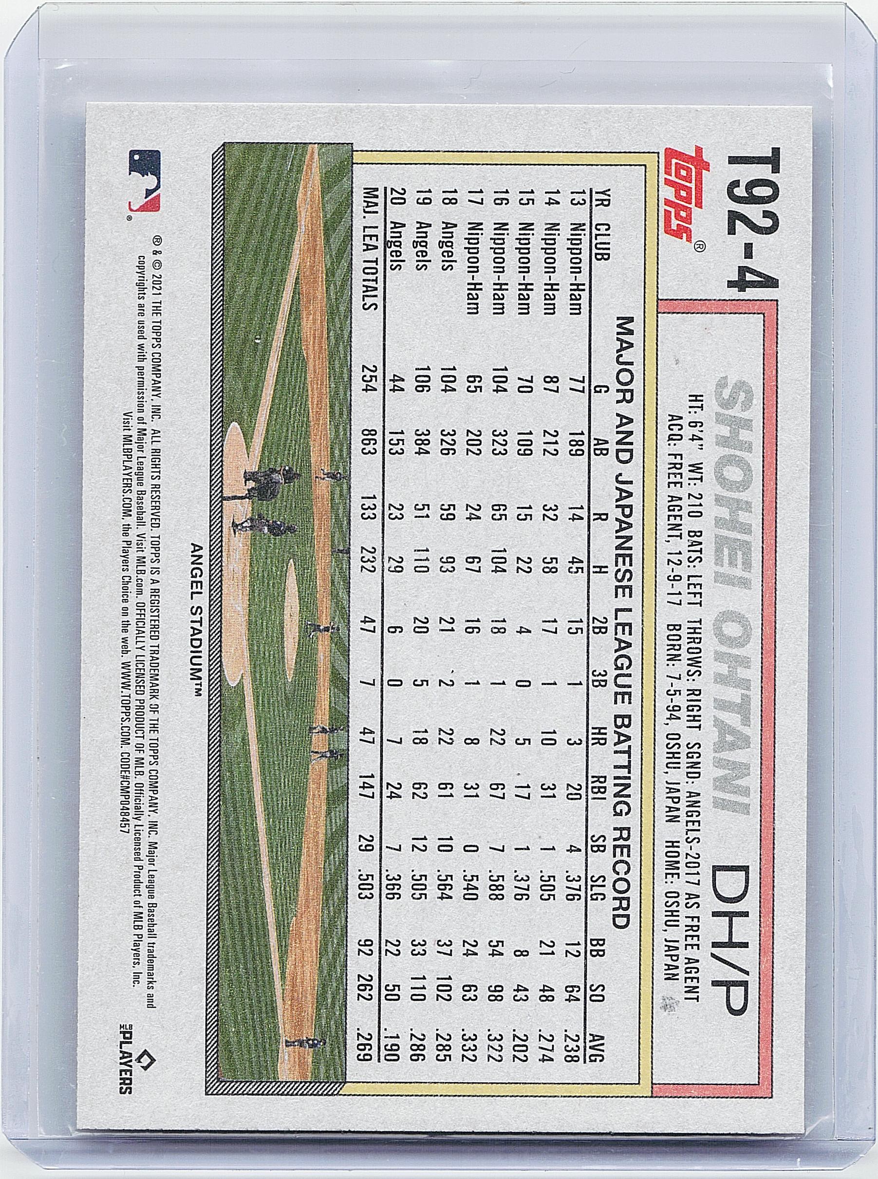 2021 Topps Update #T92-4 Shohei Ohtani 1992 Topps Redux