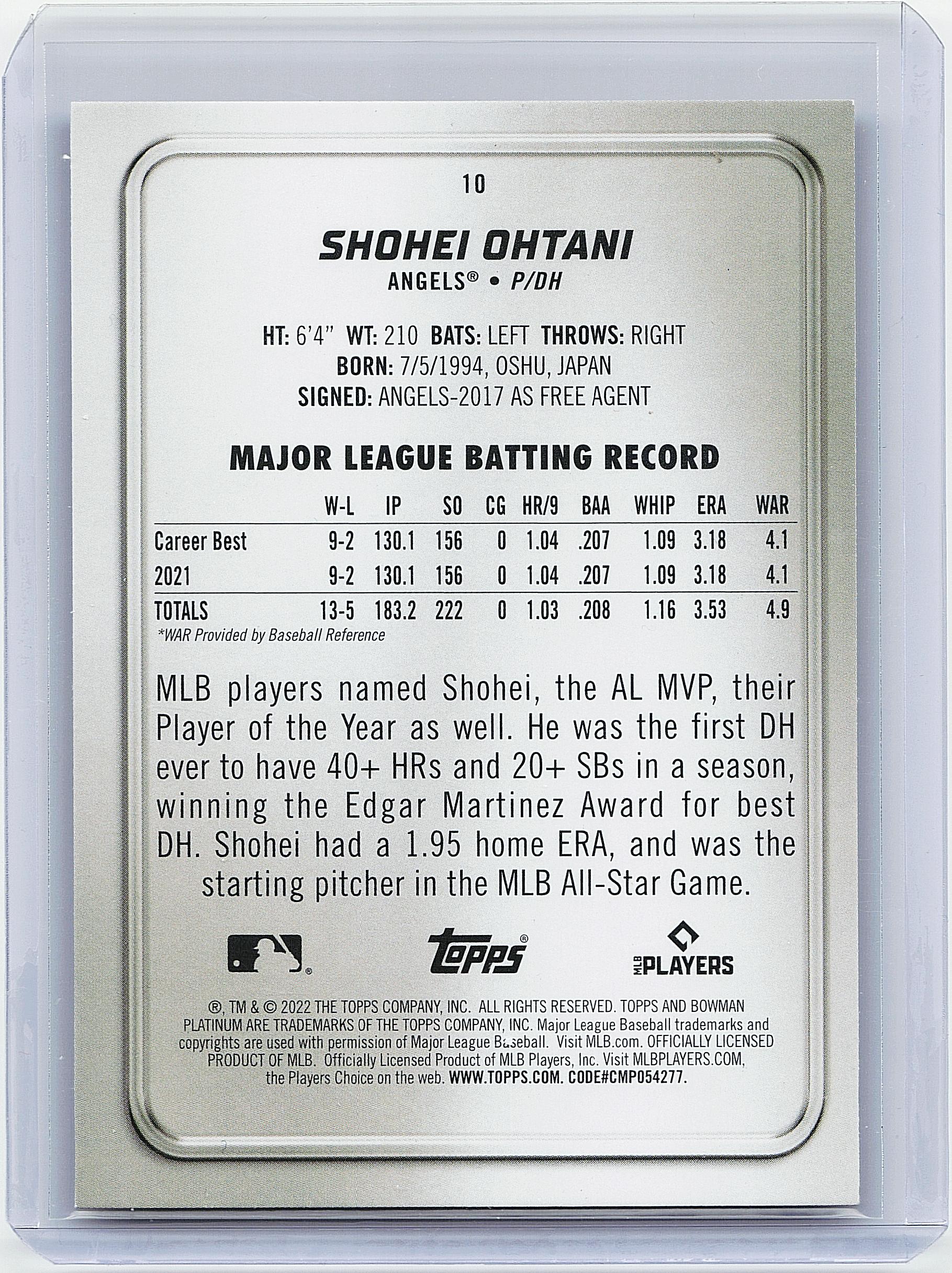 2022 Bowman Platinum #10 Shohei Ohtani