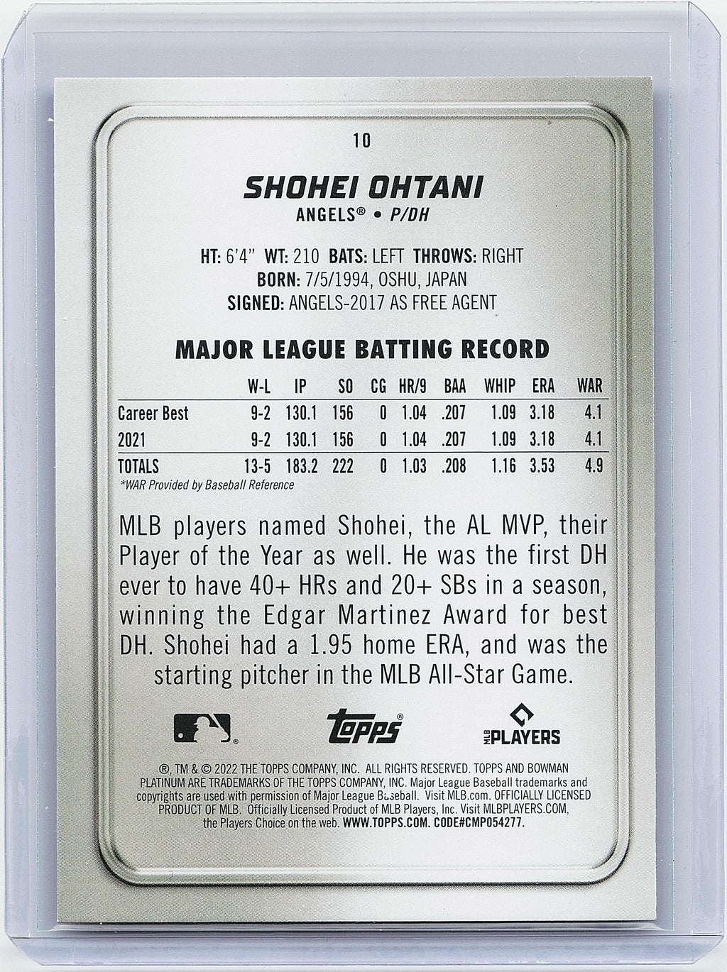 2022 Bowman Platinum #10 Shohei Ohtani