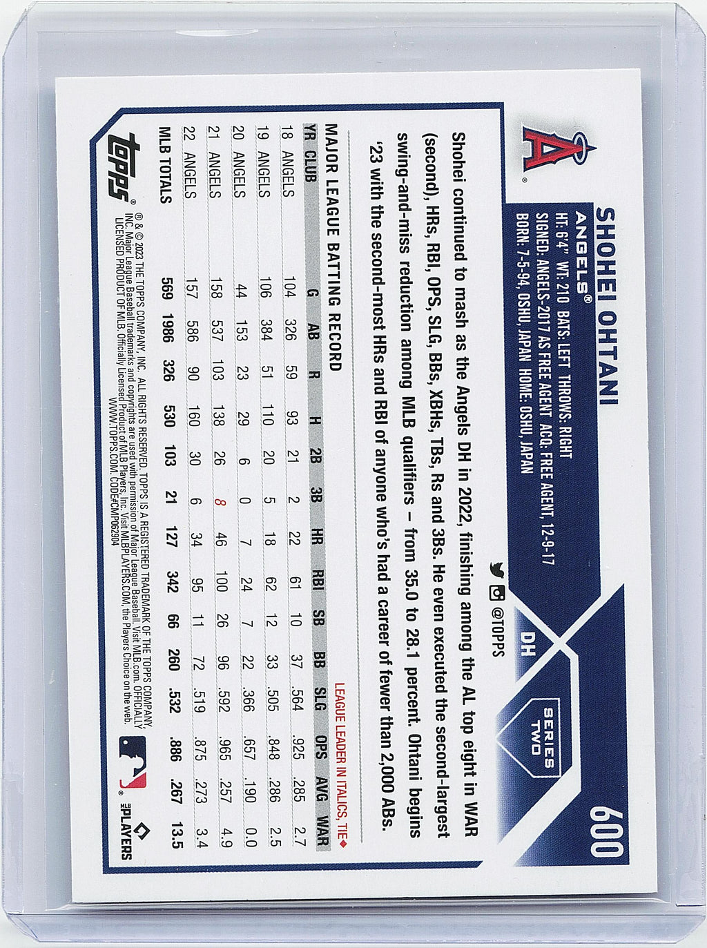 2023 Topps #600 Shohei Ohtani