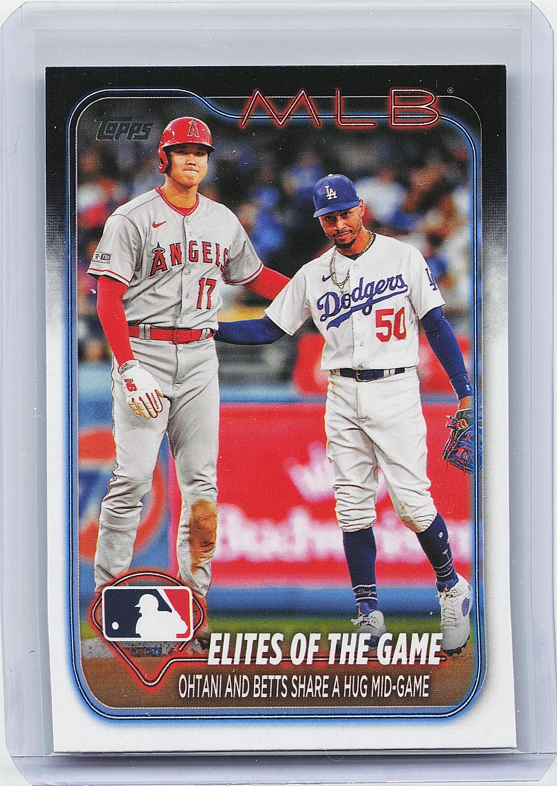 2024 Topps #138 Elites of the Game: Ohtani and Betts Share a Hug Mid-Game