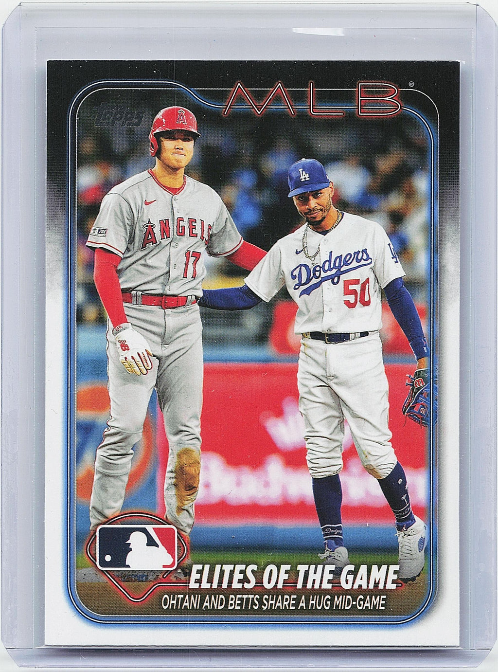 2024 Topps #138 Elites of the Game: Ohtani and Betts Share a Hug Mid-Game