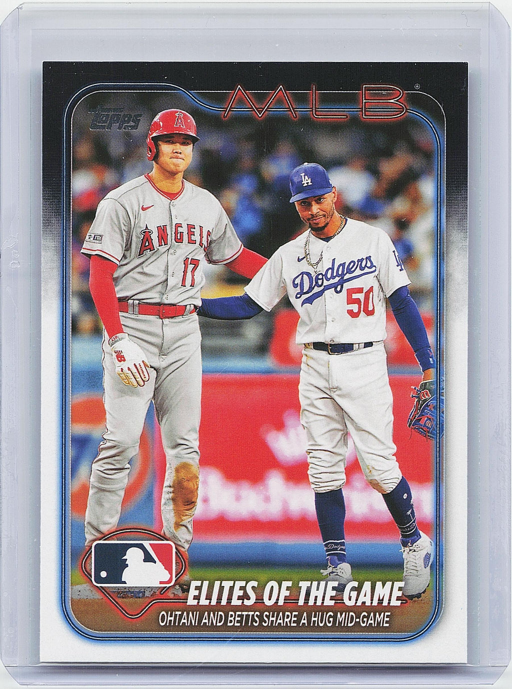 2024 Topps #138 Elites of the Game: Ohtani and Betts Share a Hug Mid-Game