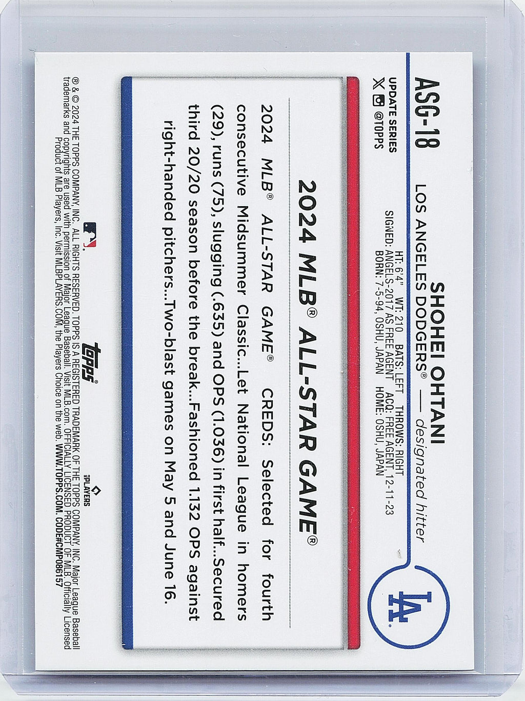 2024 Topps Update #ASG-18 Shohei Ohtani 2024 All-Star Game