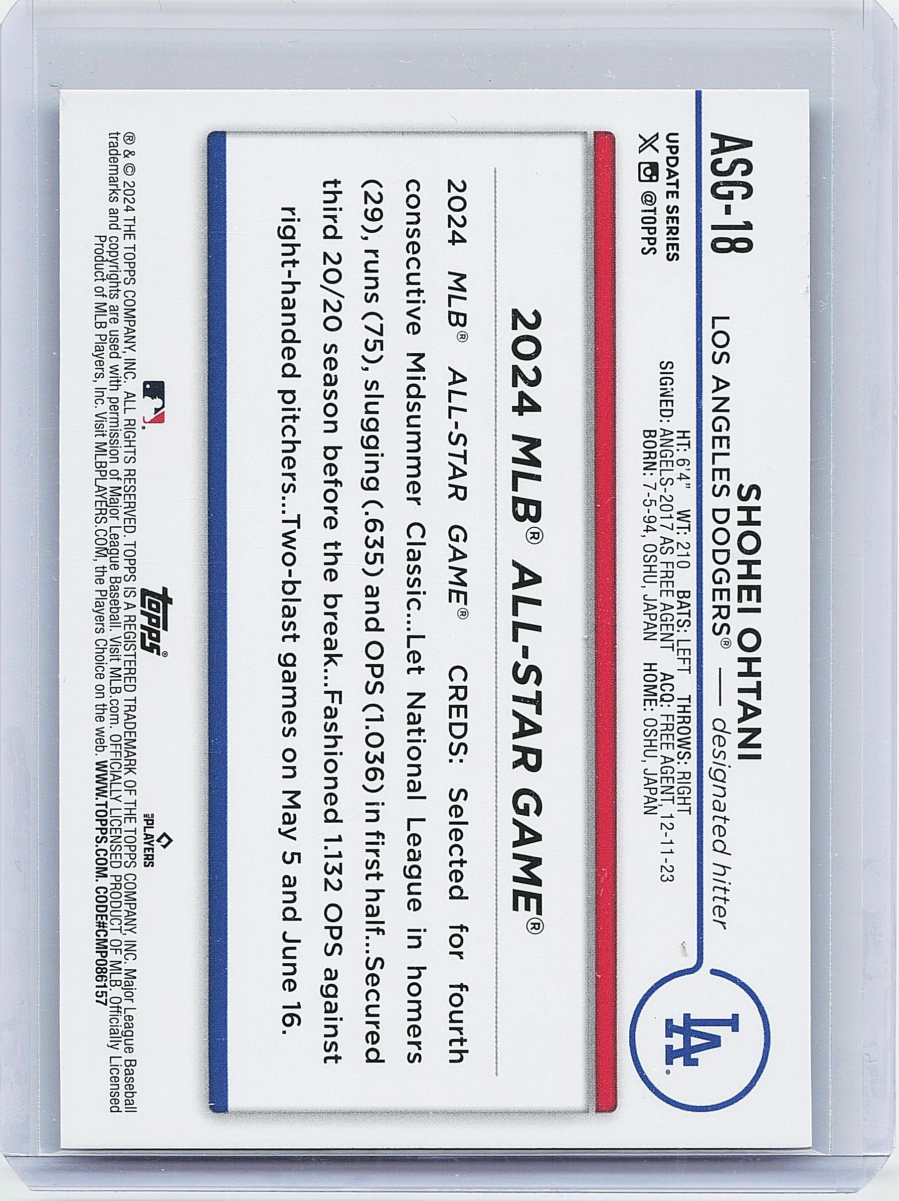2024 Topps Update #ASG-18 Shohei Ohtani 2024 All-Star Game