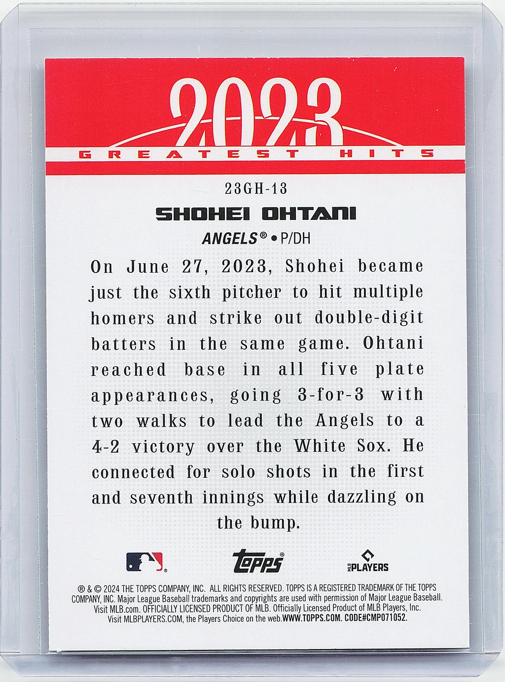2024 Topps #23GH-13 Shohei Ohtani 2023 Greatest Hits