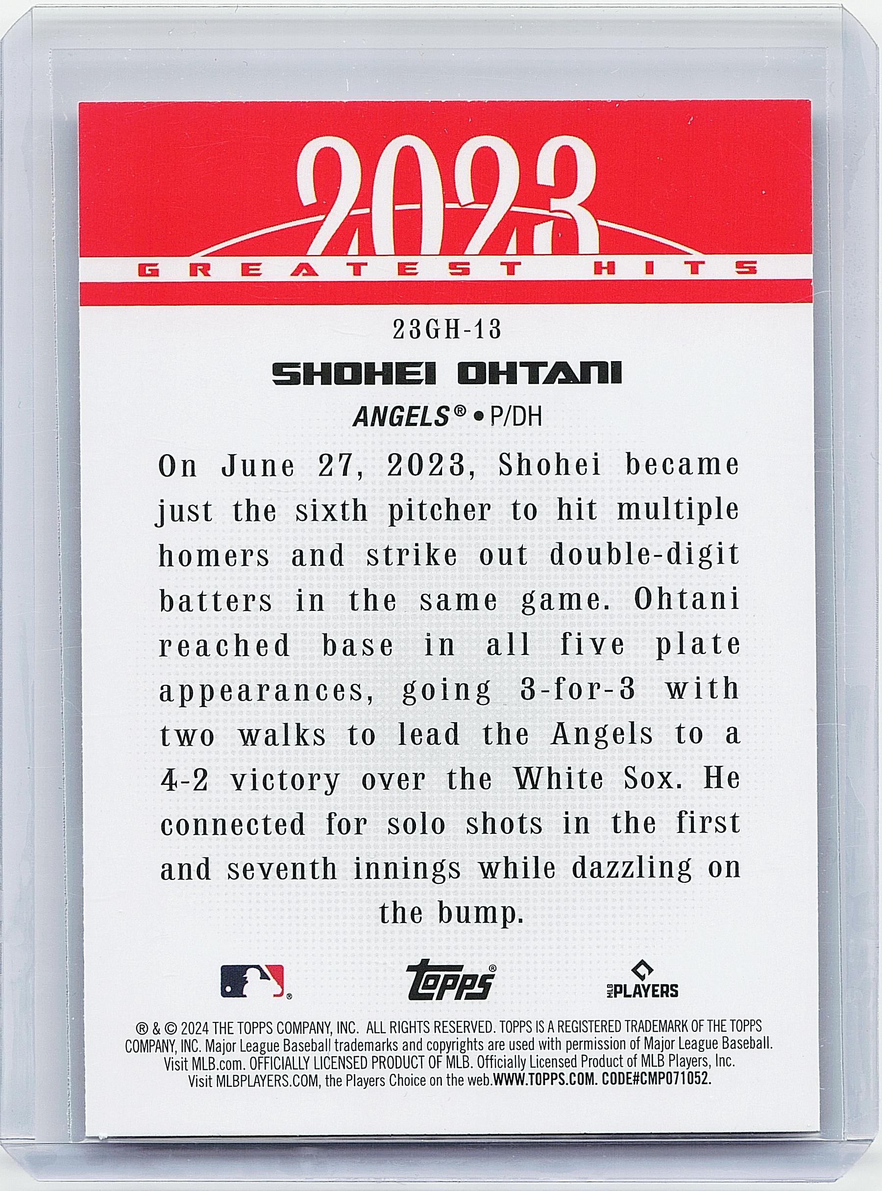 2024 Topps #23GH-13 Shohei Ohtani 2023 Greatest Hits