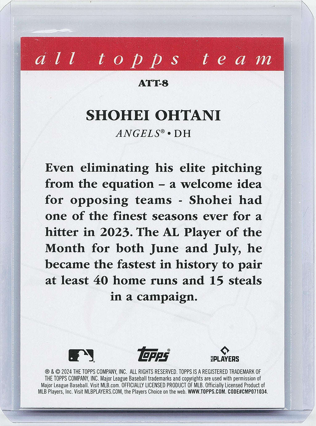 2024 Topps #ATT-8 Shohei Ohtani 2023 All Topps Team