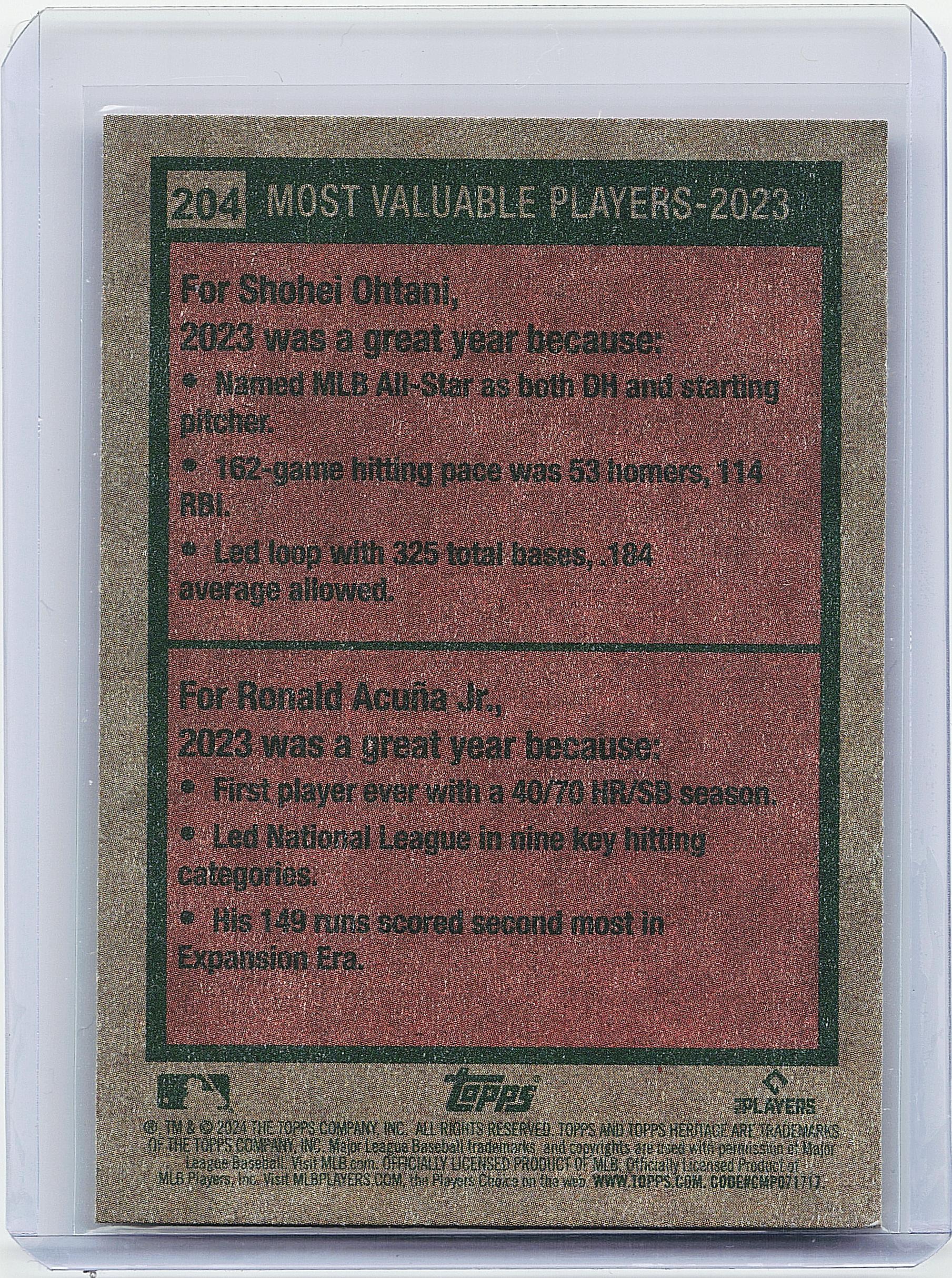 2024 Topps Heritage #204 2023 MVPs (Shohei Ohtani / Ronald Acuña Jr.)