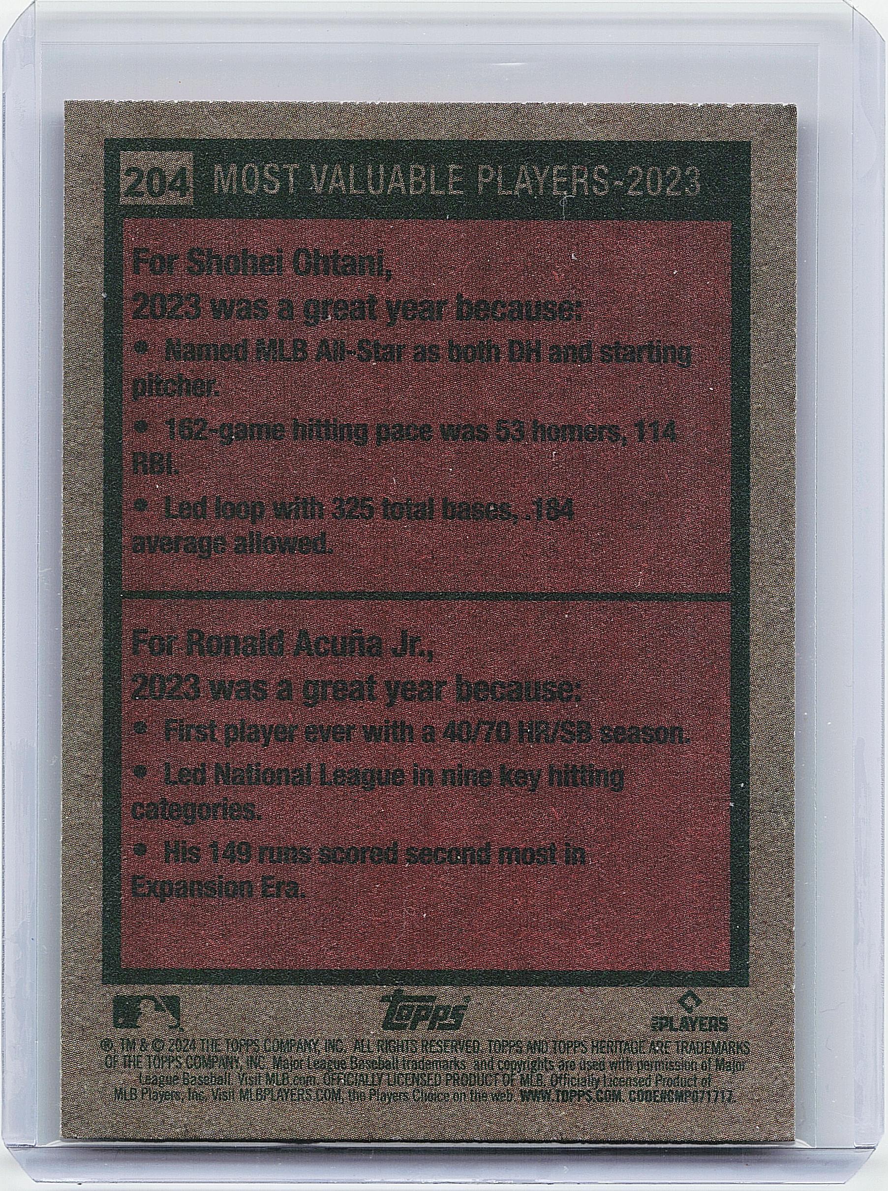 2024 Topps Heritage #204 2023 MVPs (Shohei Ohtani / Ronald Acuña Jr.)