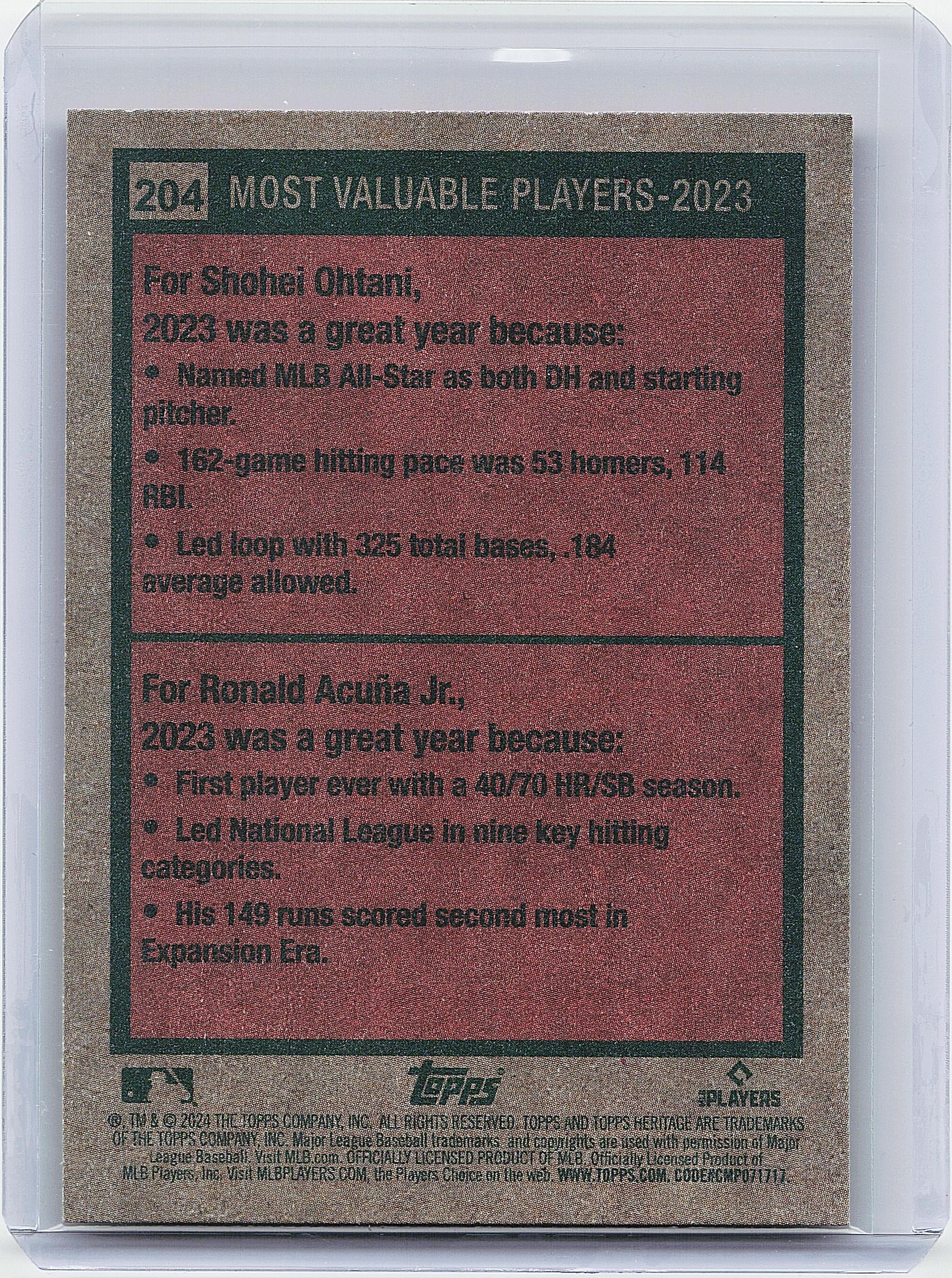 2024 Topps Heritage #204 2023 MVPs (Shohei Ohtani / Ronald Acuña Jr.)