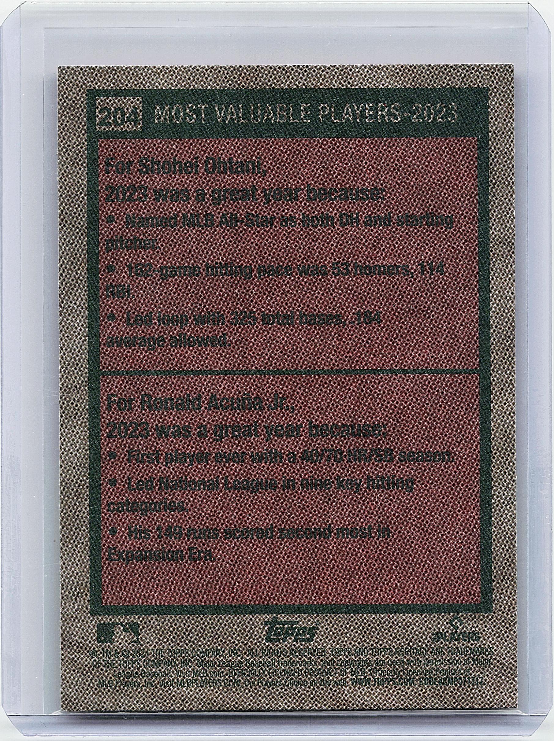 2024 Topps Heritage #204 2023 MVPs (Shohei Ohtani / Ronald Acuña Jr.)