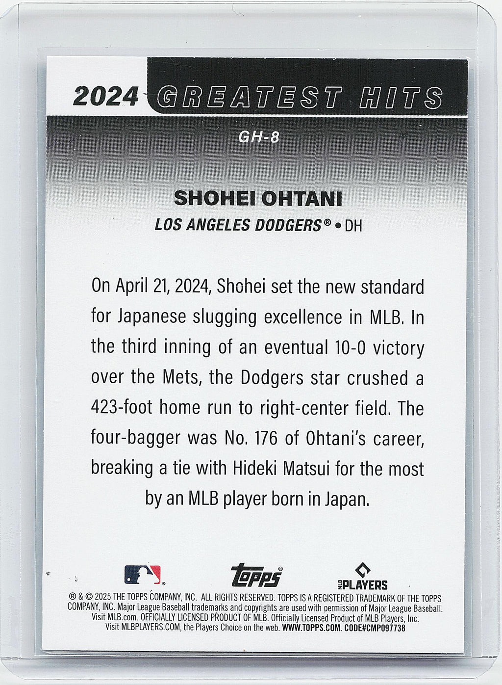 2025 Topps #GH-8 Shohei Ohtani 2024 Greatest Hits