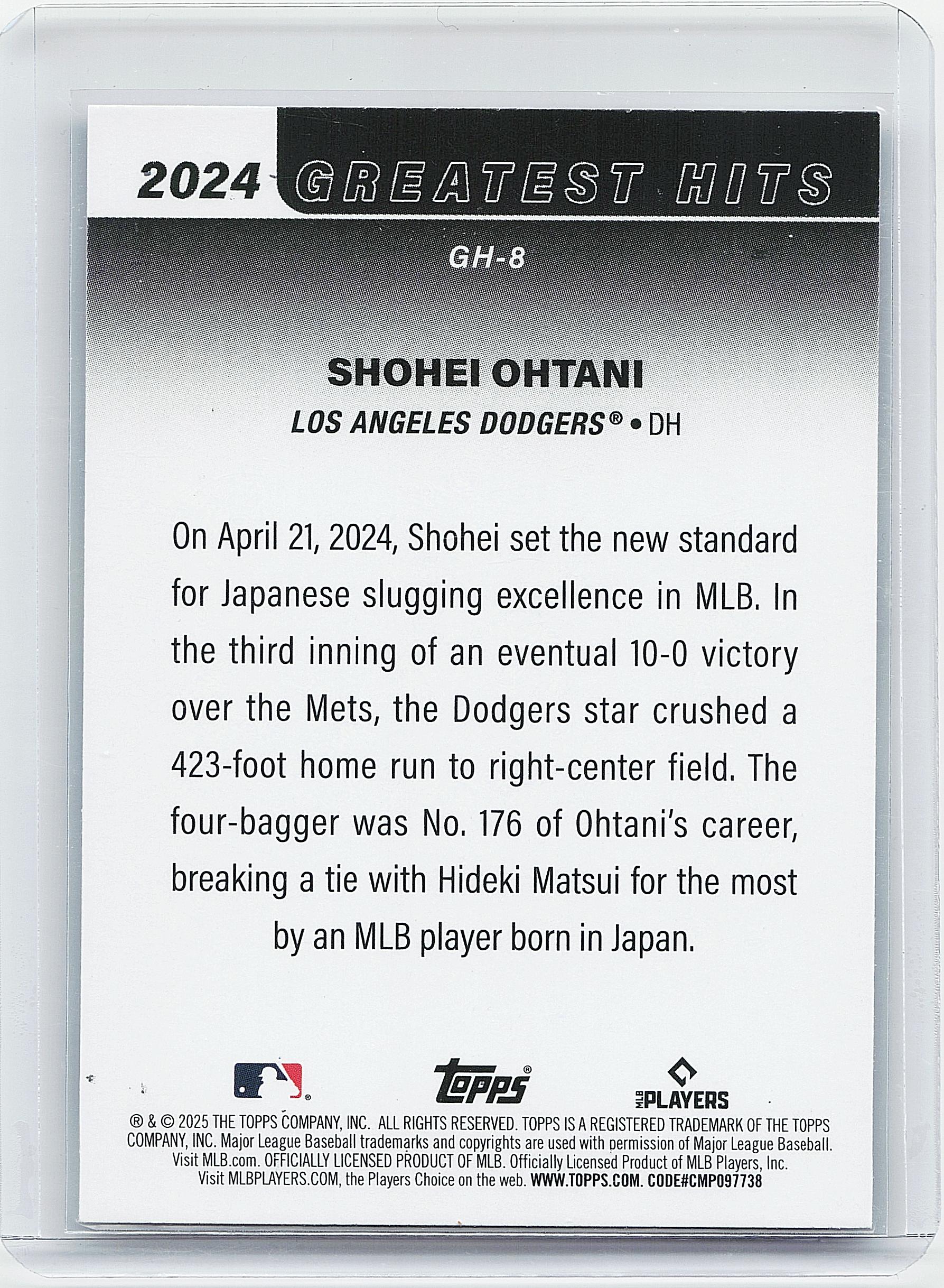 2025 Topps #GH-8 Shohei Ohtani 2024 Greatest Hits