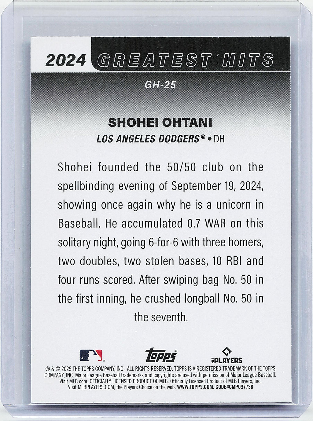 2025 Topps #GH-25 Shohei Ohtani 2024 Greatest Hits