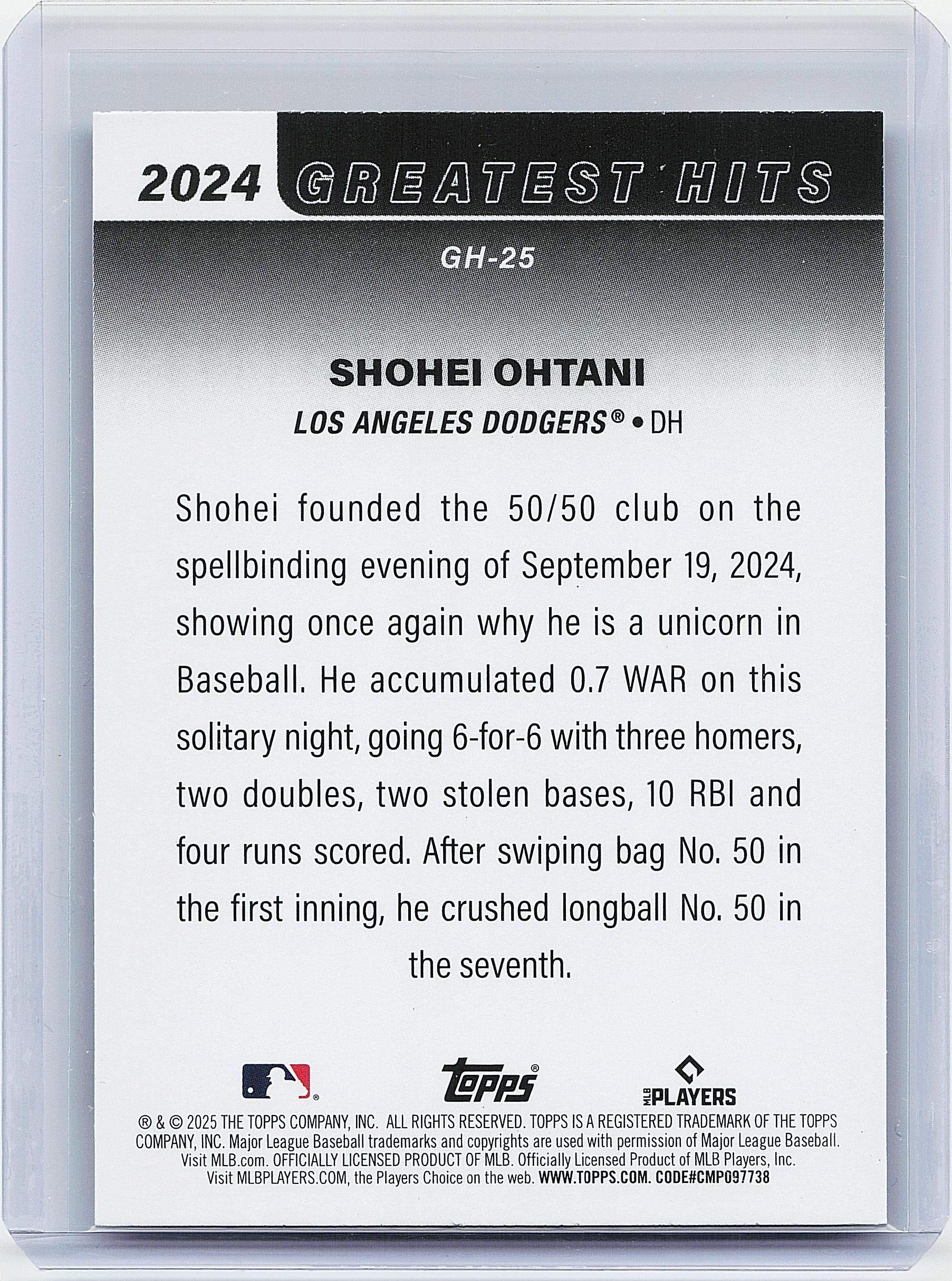 2025 Topps #GH-25 Shohei Ohtani 2024 Greatest Hits