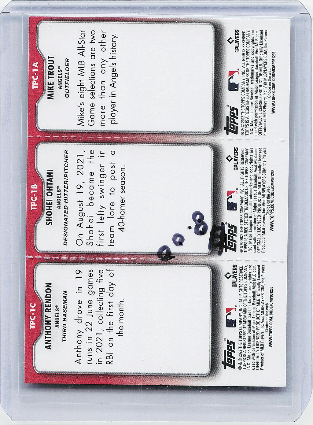 2022 Topps Opening Day #TPC-1A Mike Trout / Shohei Ohtani / Rendon Triple Play
