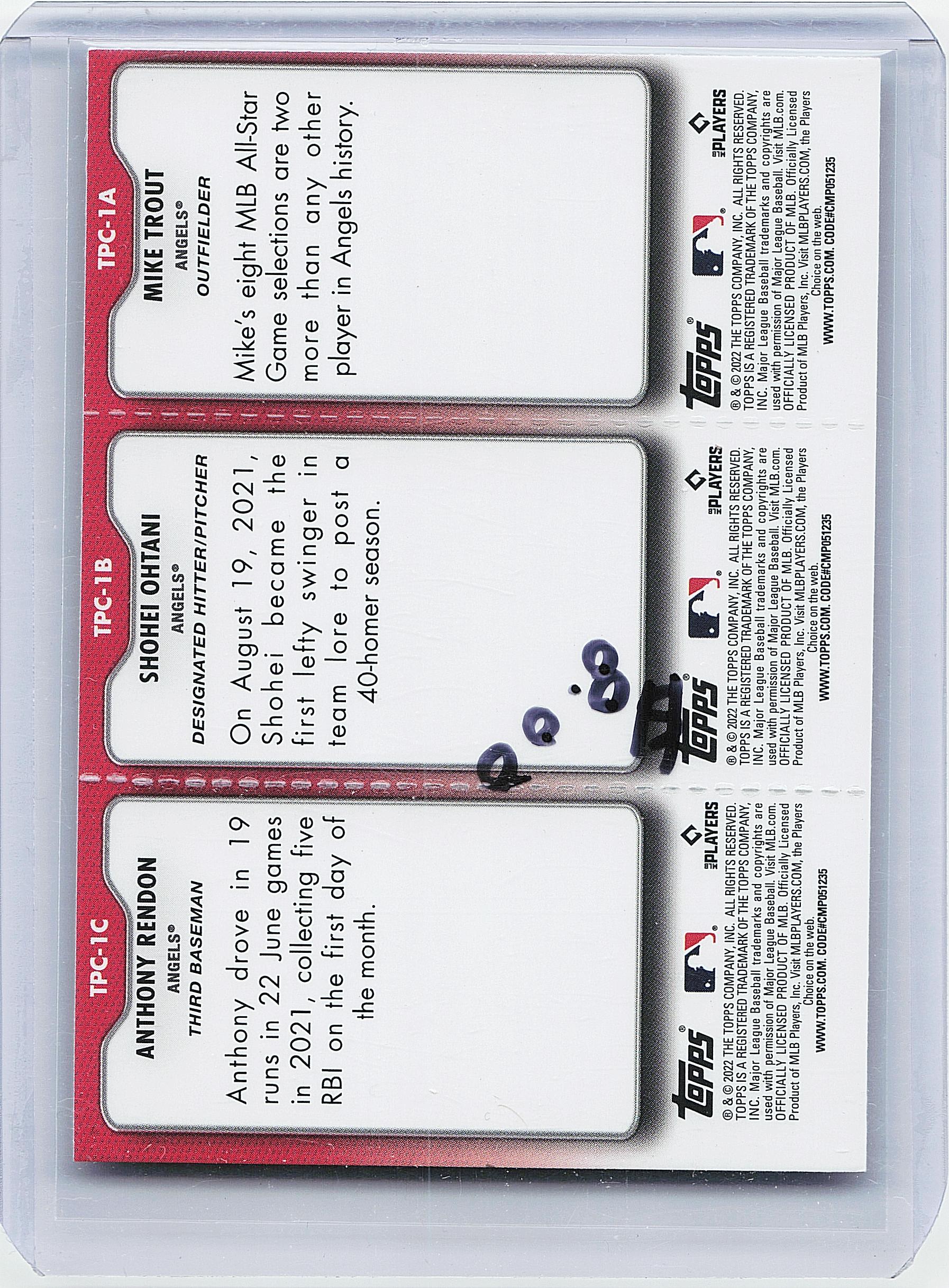 2022 Topps Opening Day #TPC-1A Mike Trout / Shohei Ohtani / Rendon Triple Play