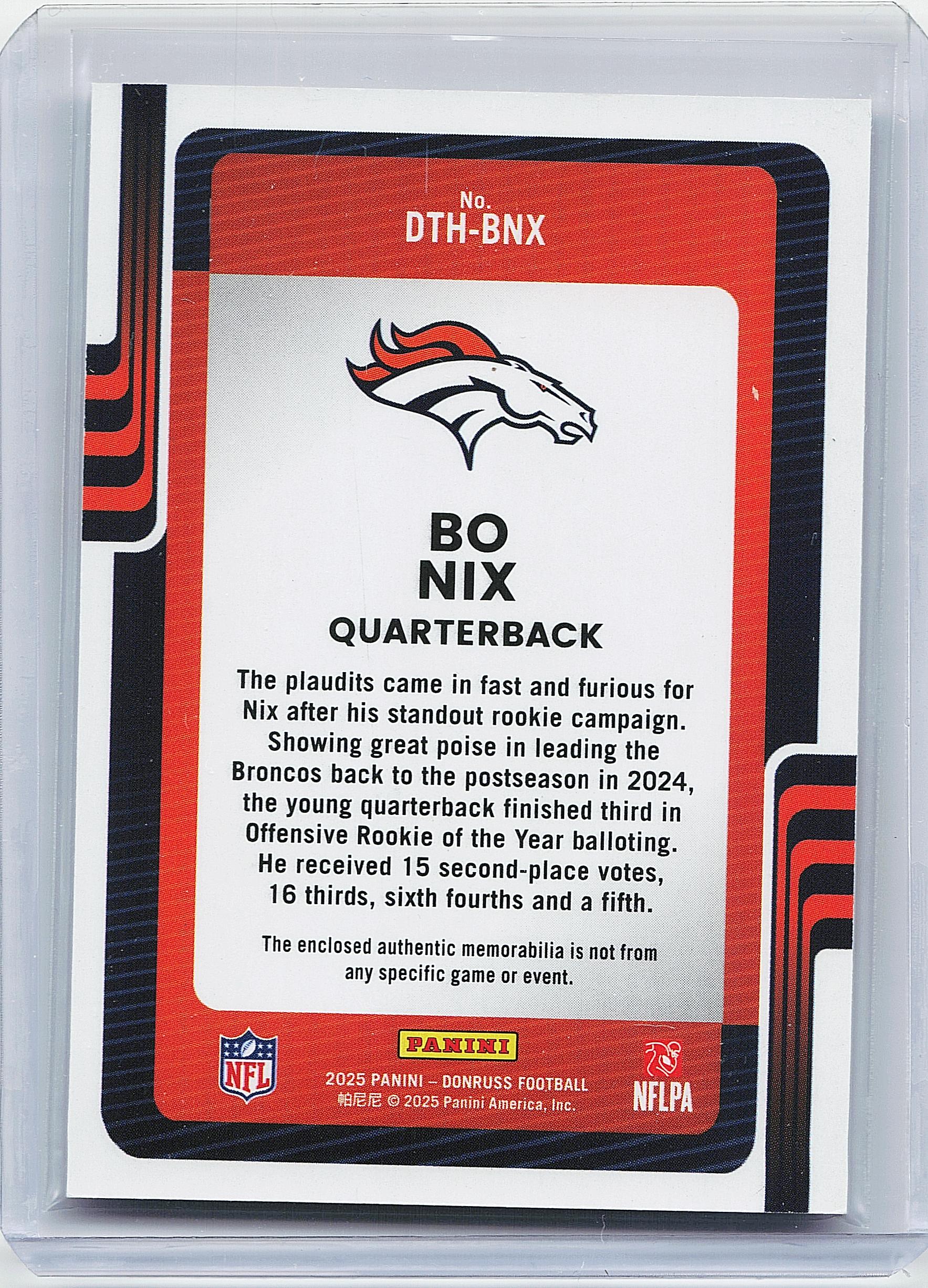 2025 Donruss #DTH-BNX Bo Nix Donruss Threads