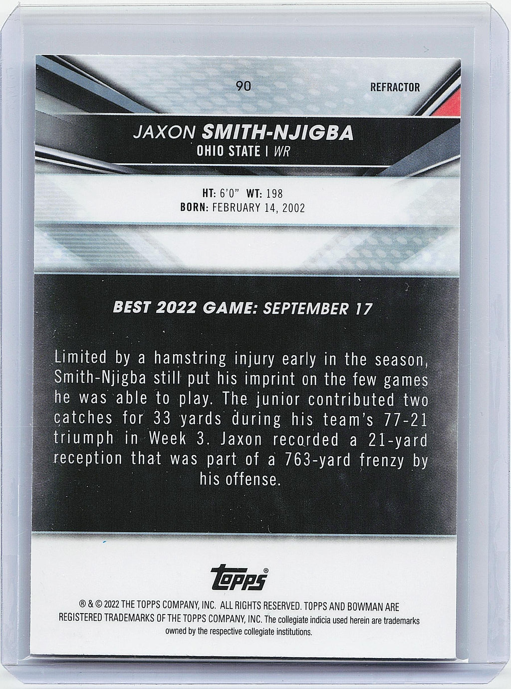 2022-23 Bowman's Best University #90 Jaxon Smith-Njigba Refractor