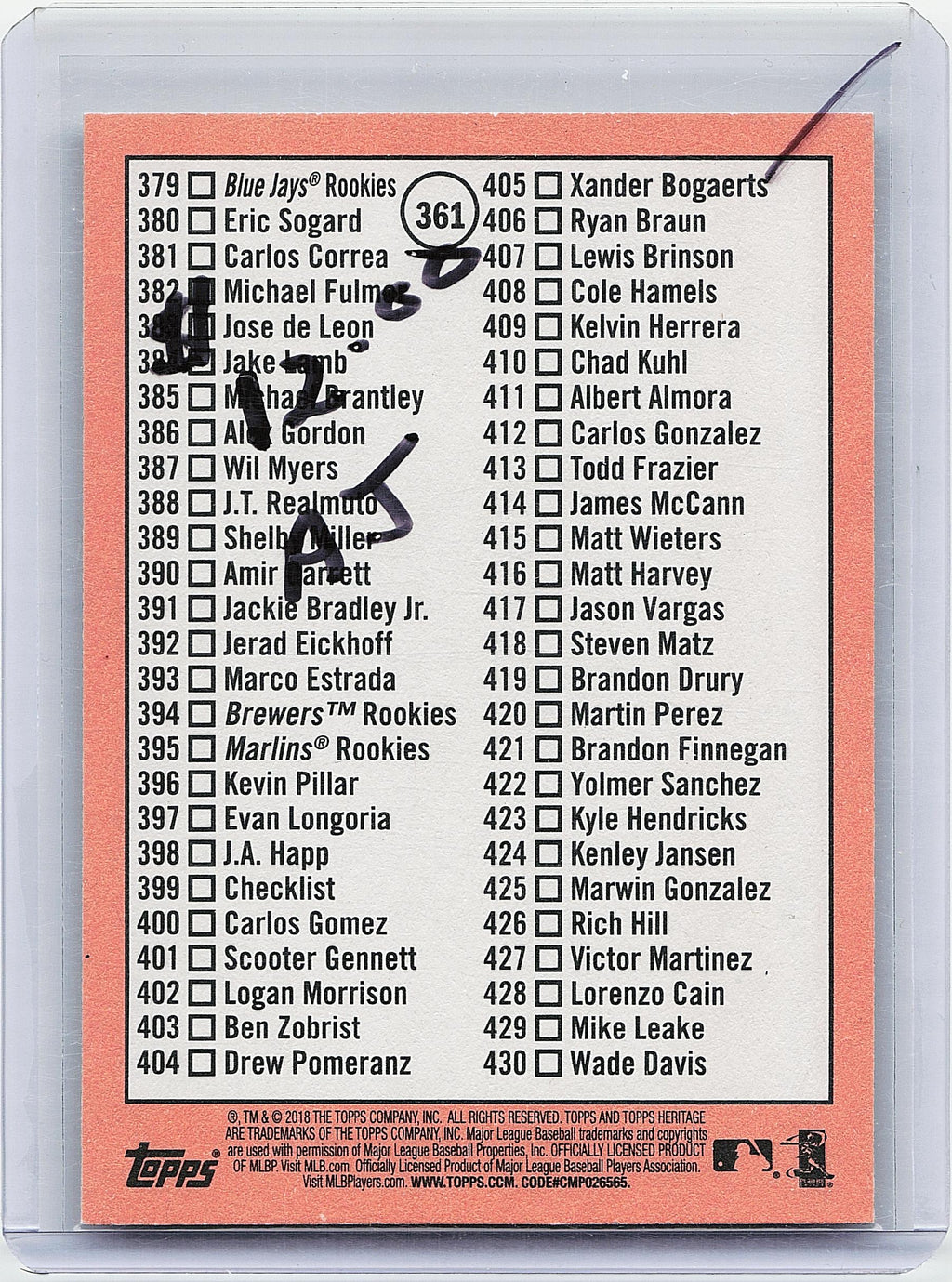 2018 Topps Heritage #361 1st Series CL Aaron Judge White Circle on Back