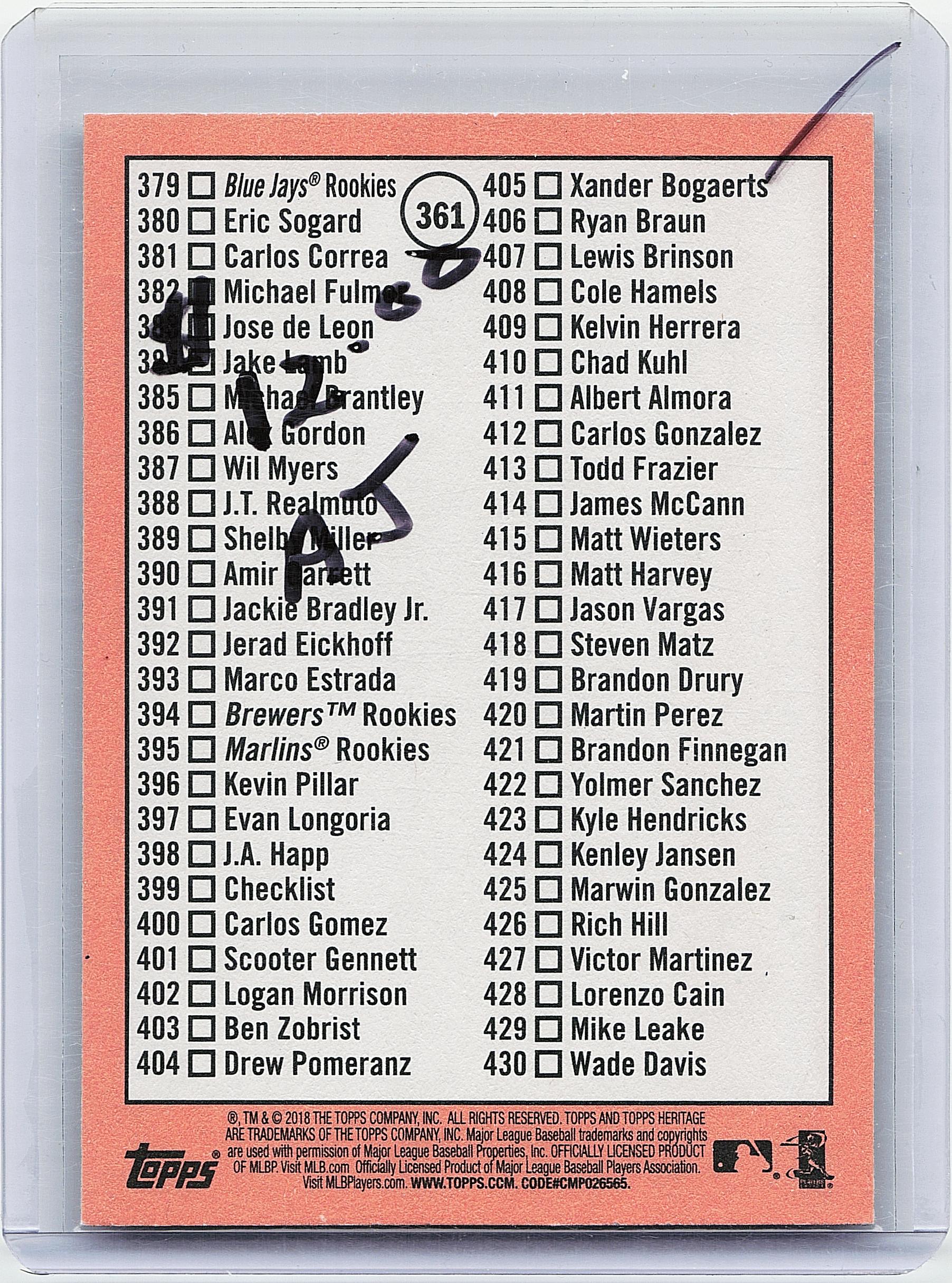 2018 Topps Heritage #361 1st Series CL Aaron Judge White Circle on Back