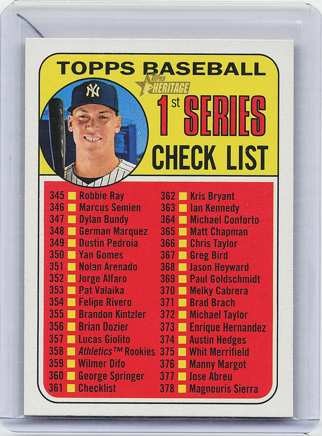 2018 Topps Heritage #361 1st Series CL Aaron Judge White Circle on Back
