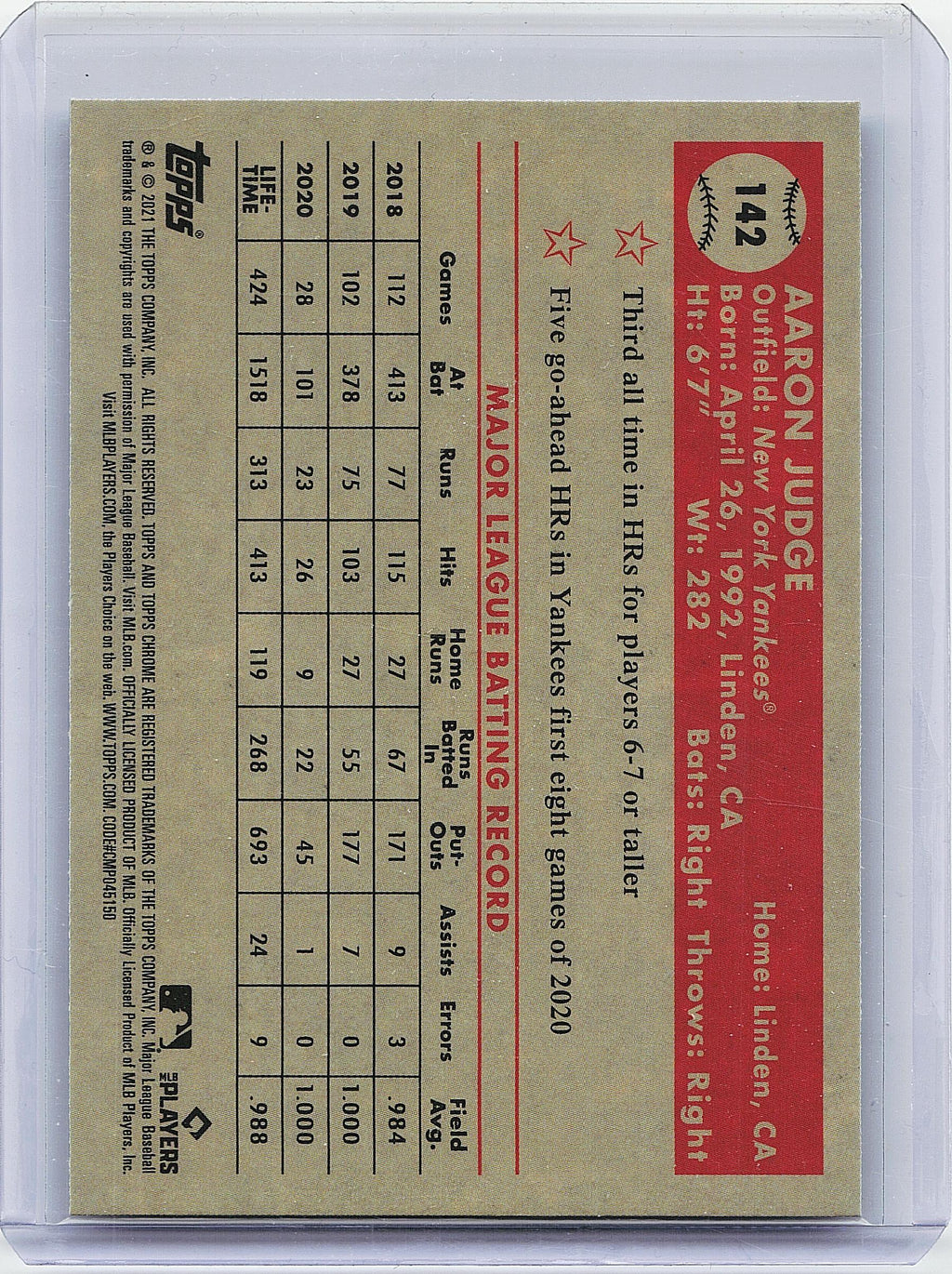 2021 Topps Chrome Platinum Anniversary #142 Aaron Judge