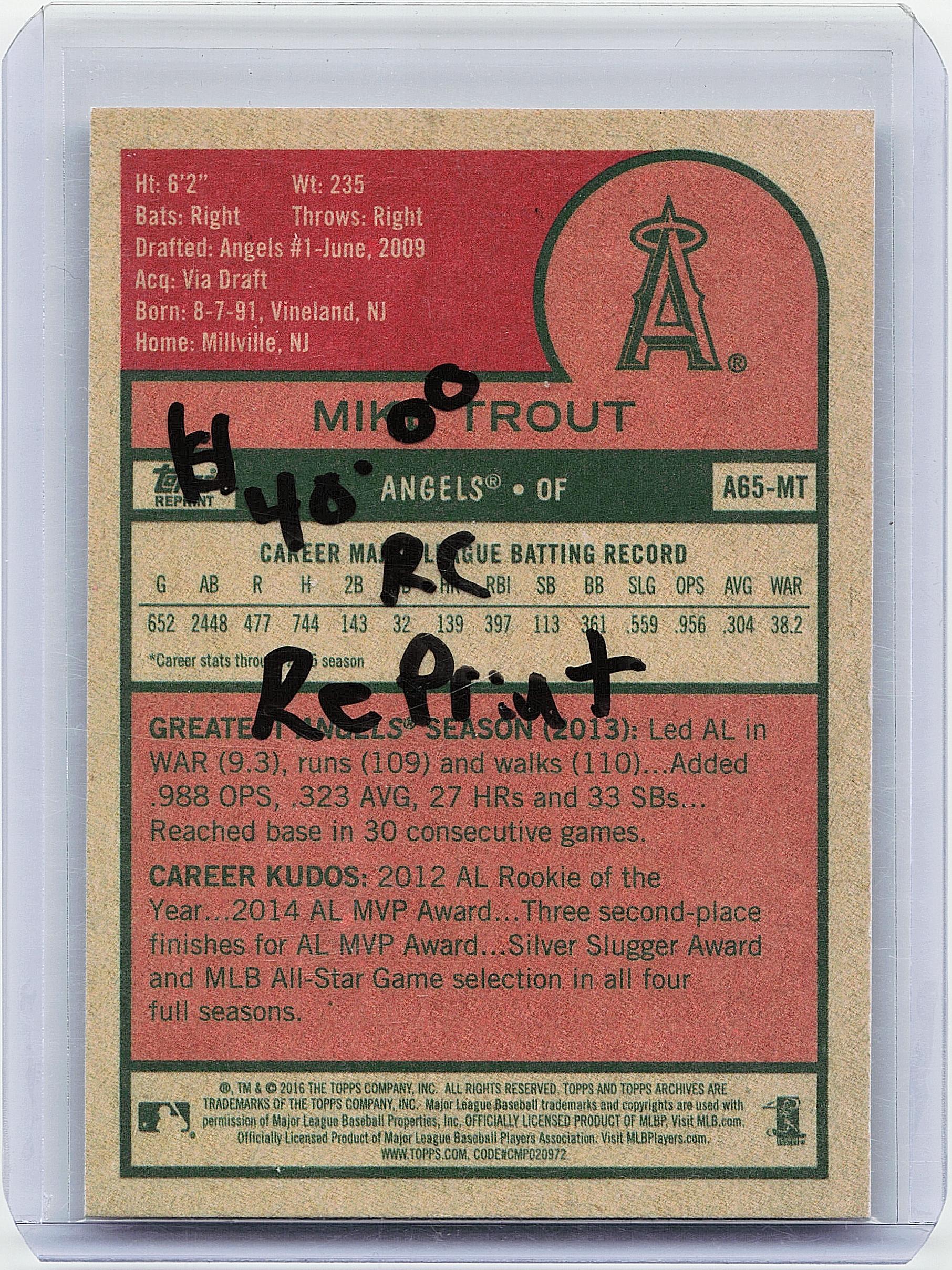 2016 Topps Archives 65th Anniversary Edition #A65-MT Mike Trout