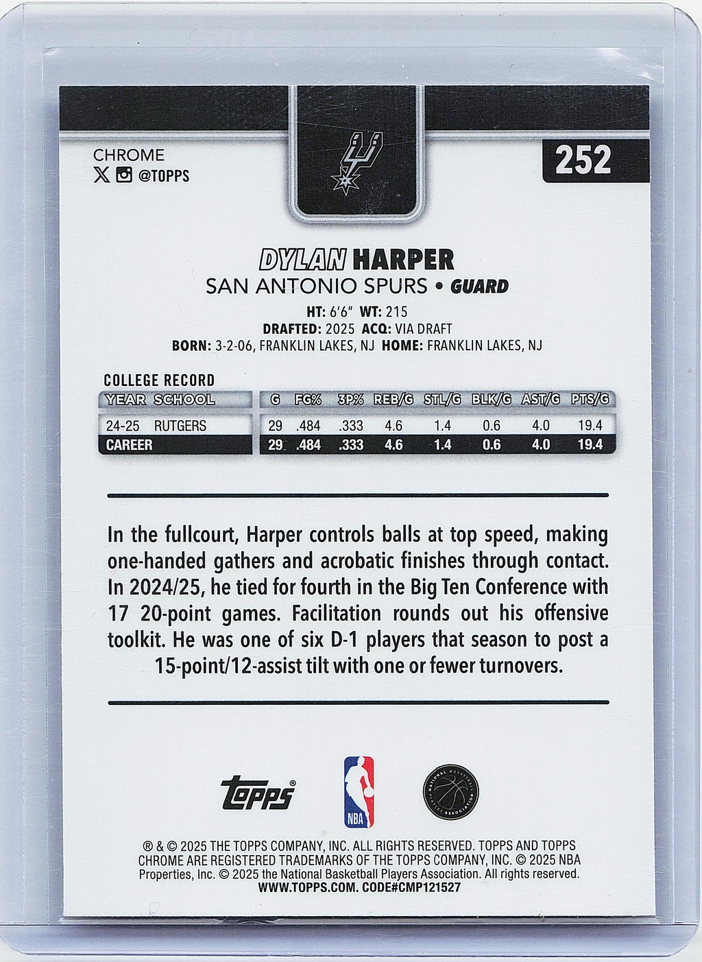 2025-26 Topps Chrome #252 Dylan Harper