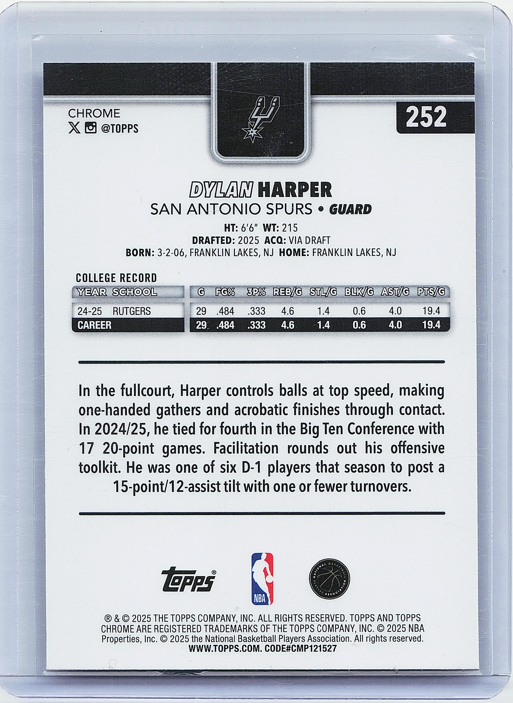 2025-26 Topps Chrome #252 Dylan Harper