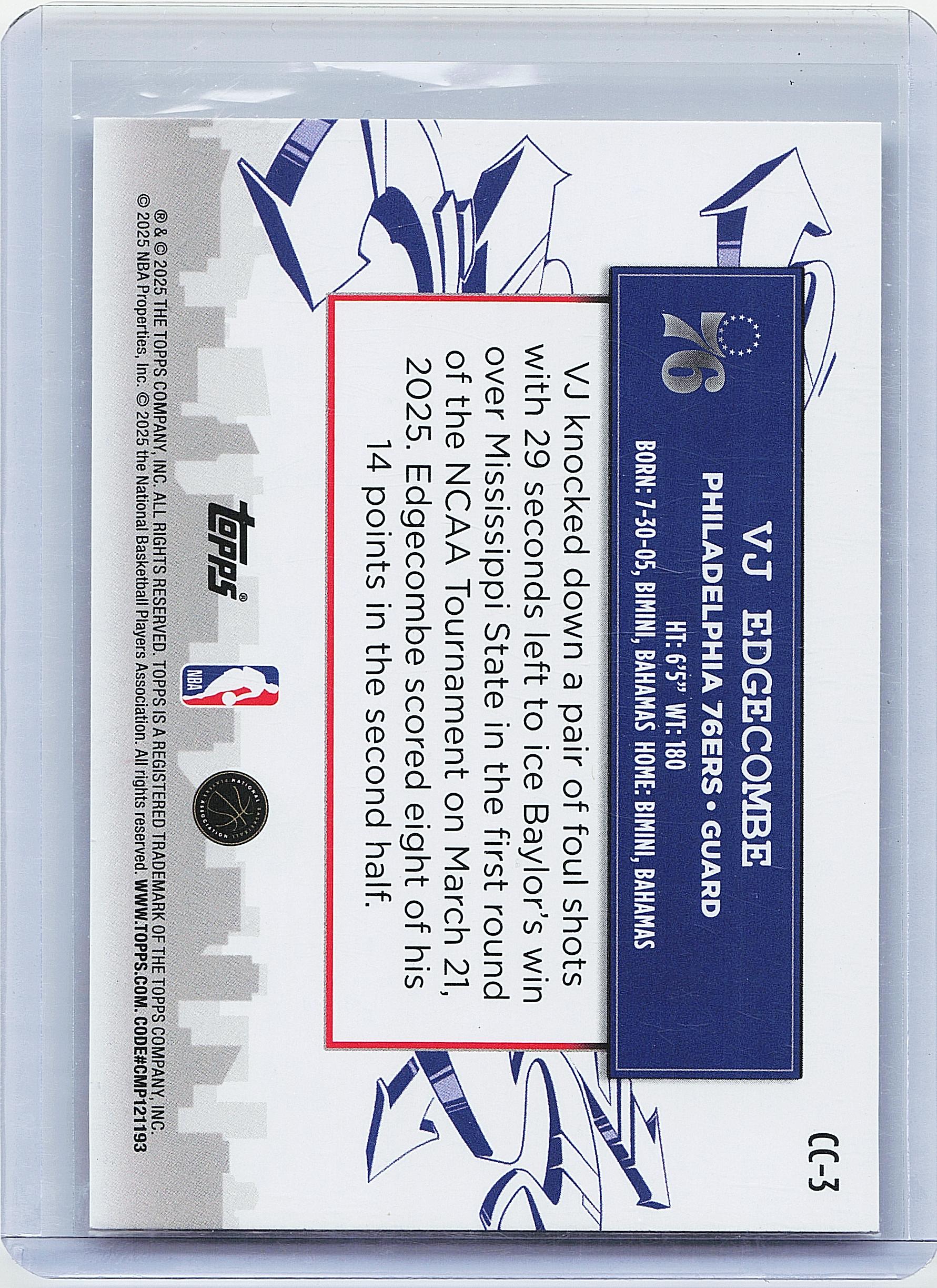 2025-26 Topps #CC-3 VJ Edgecombe Clutch City Prospects