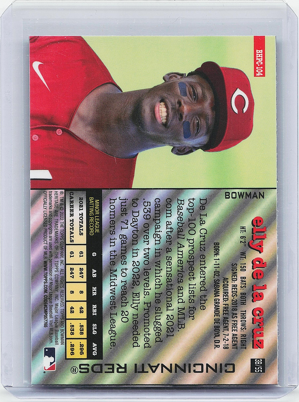 2022 Bowman Heritage #BHPC-104 Elly De La Cruz Chrome Prospects