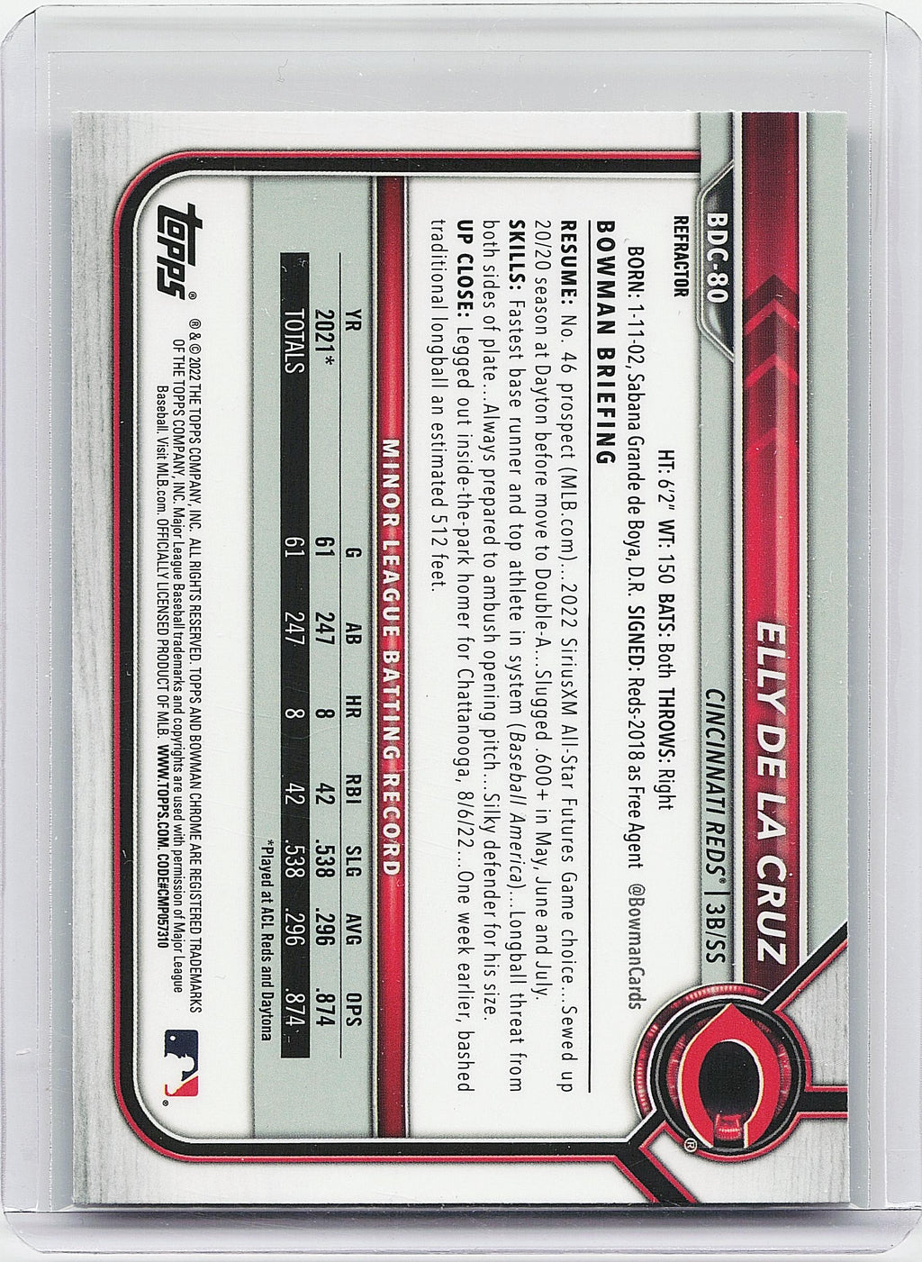 2022 Bowman Draft #BDC-80b Elly De La Cruz Chrome Refractor