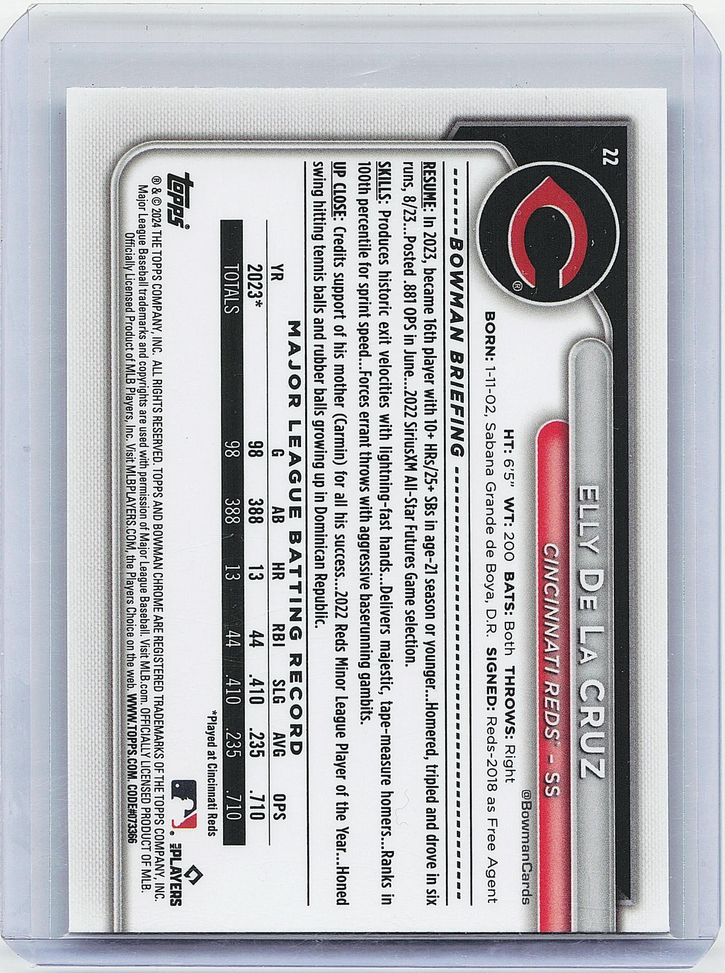 2024 Bowman #22 Elly De La Cruz Chrome Mojo Refractors