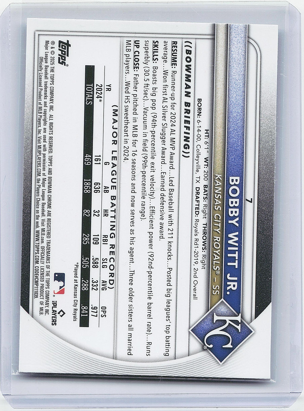2025 Bowman #7 Bobby Witt Jr. Chrome Mojo Refractor