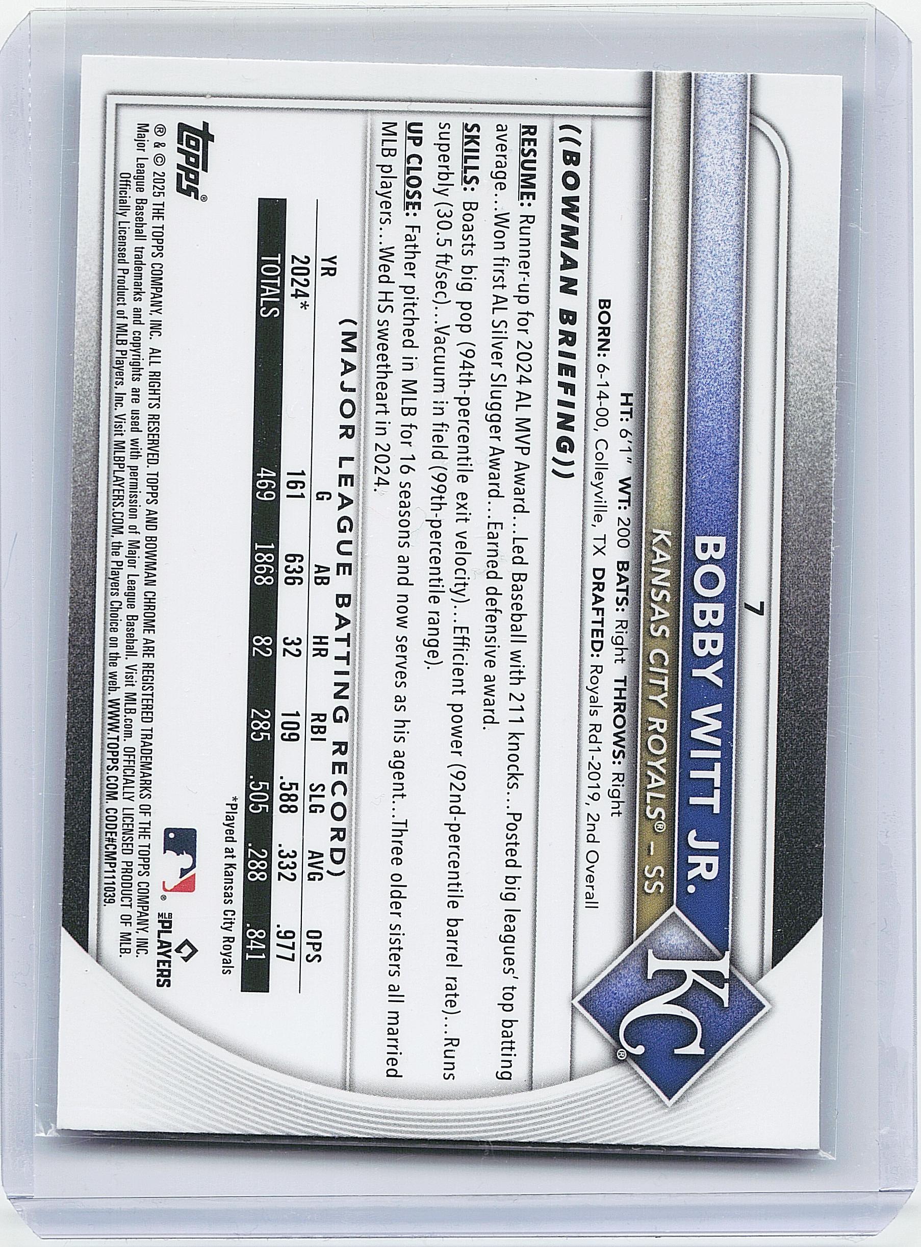 2025 Bowman #7 Bobby Witt Jr. Chrome Mojo Refractor