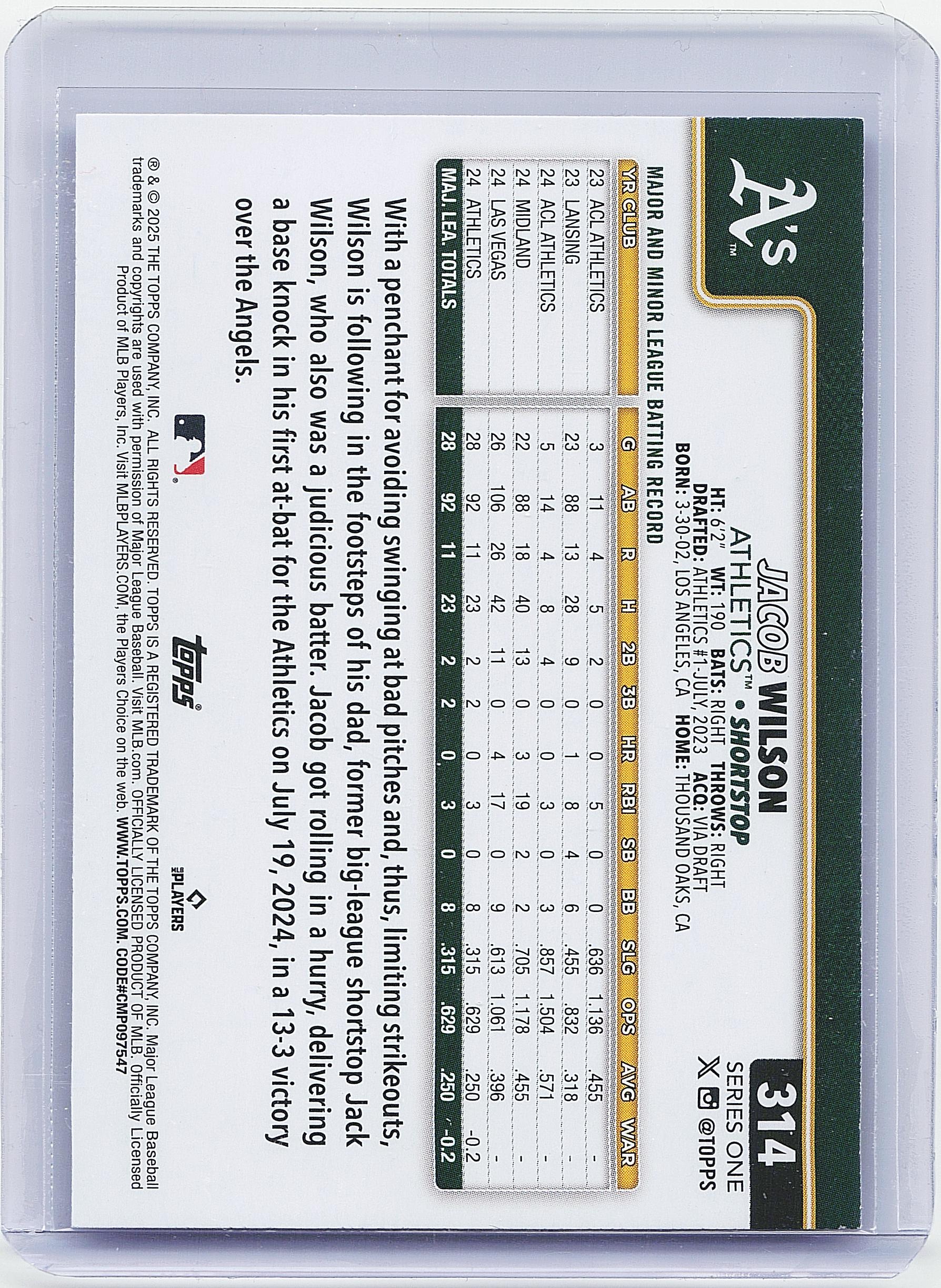 2025 Topps #314 Jacob Wilson
