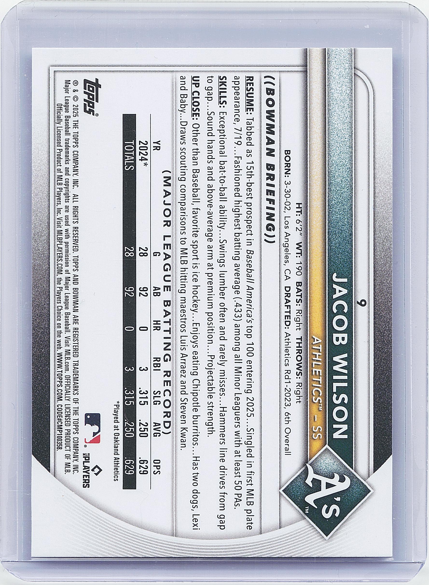 2025 Bowman #9 Jacob Wilson