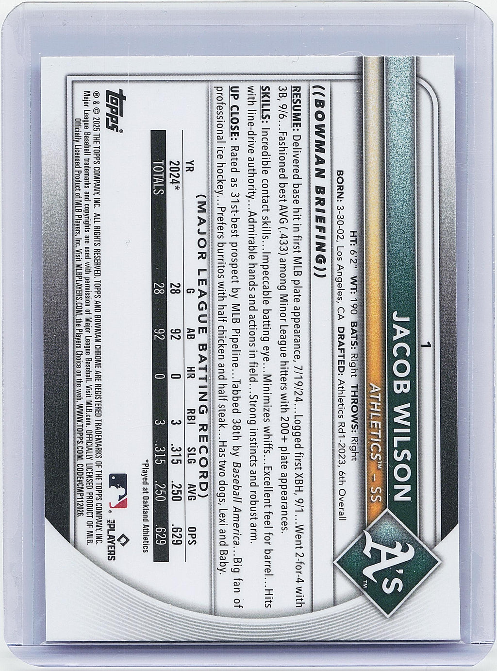 2025 Bowman Chrome #1 Jacob Wilson