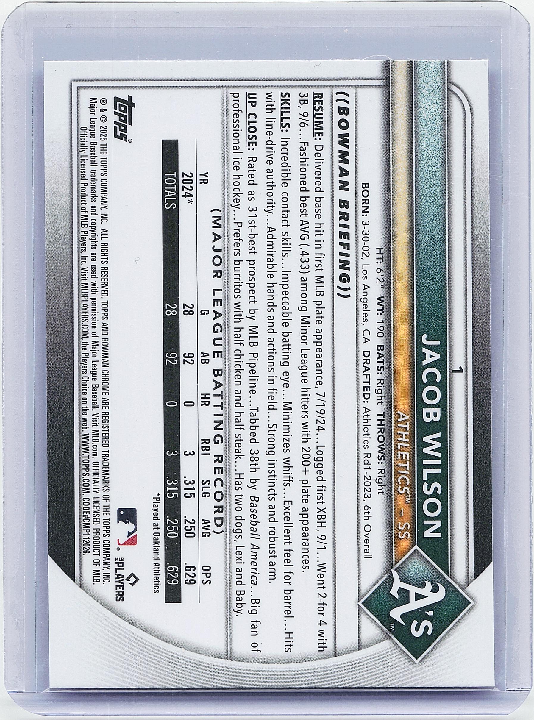 2025 Bowman Chrome #1 Jacob Wilson