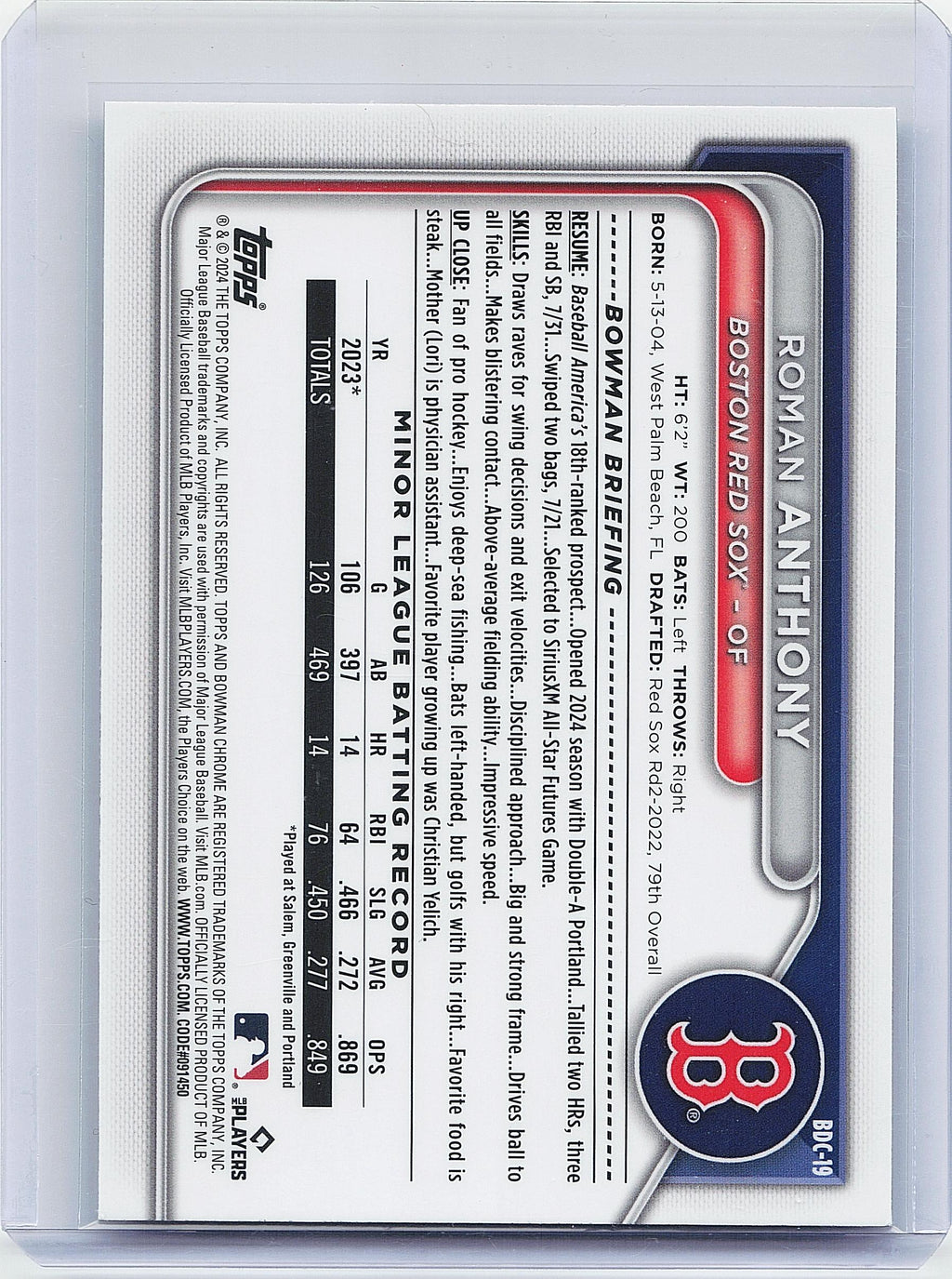 2024 Bowman Draft #BDC-19 Roman Anthony Chrome