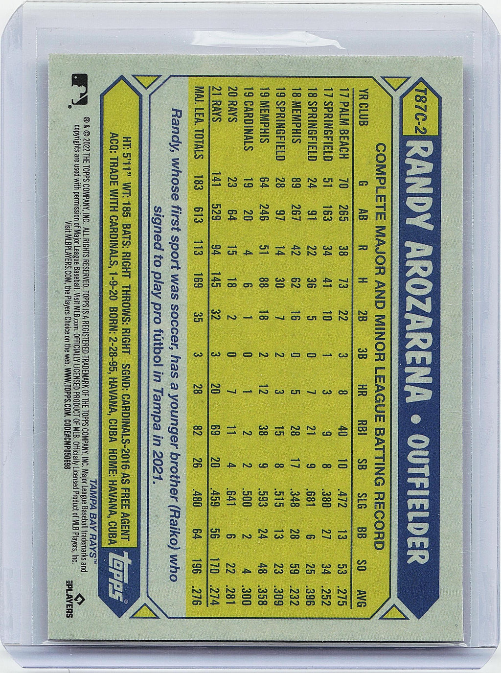 2022 Topps Chrome #T87C-2 Randy Arozarena 1987 Topps Baseball 35th Anniversary