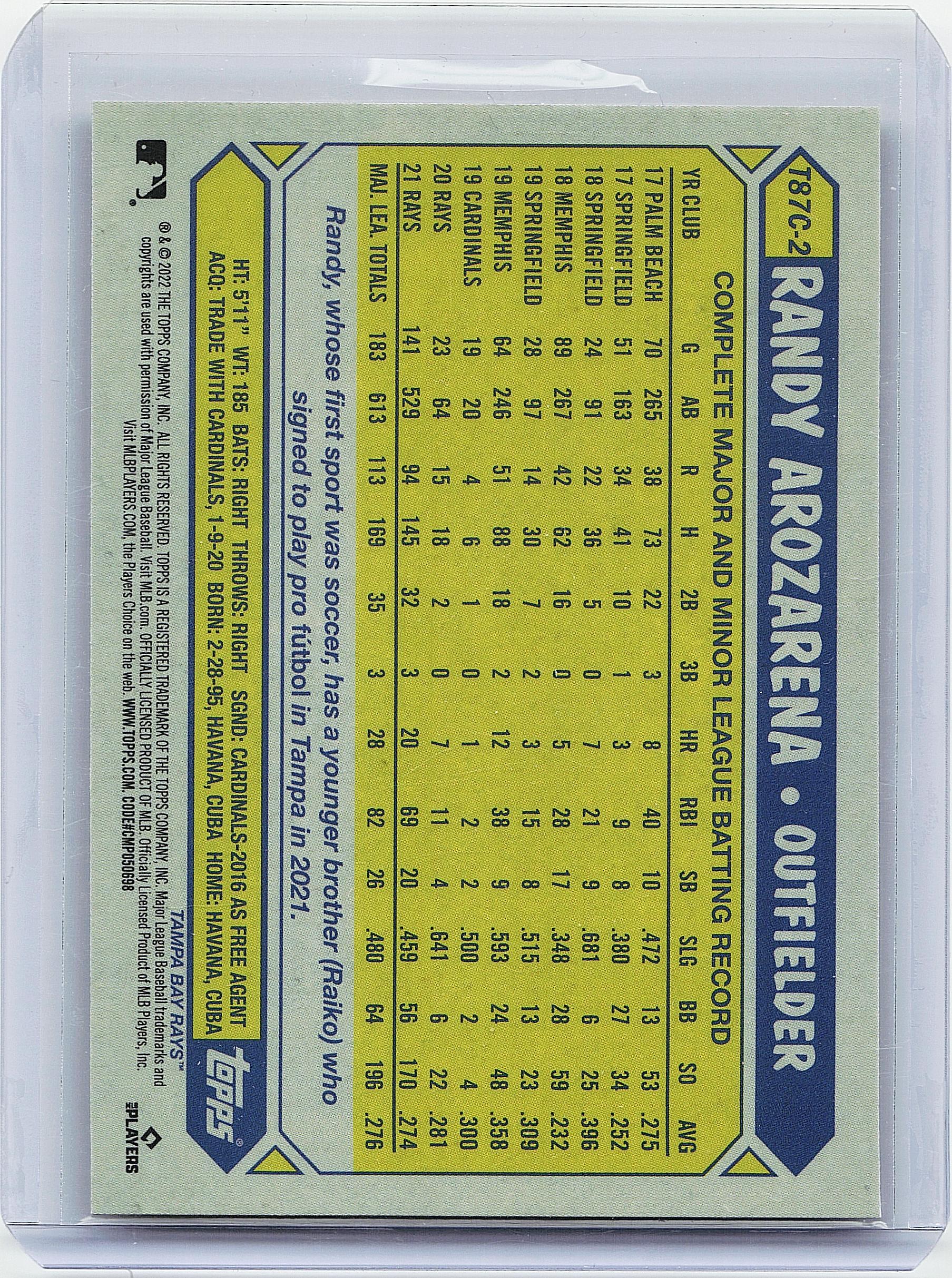 2022 Topps Chrome #T87C-2 Randy Arozarena 1987 Topps Baseball 35th Anniversary
